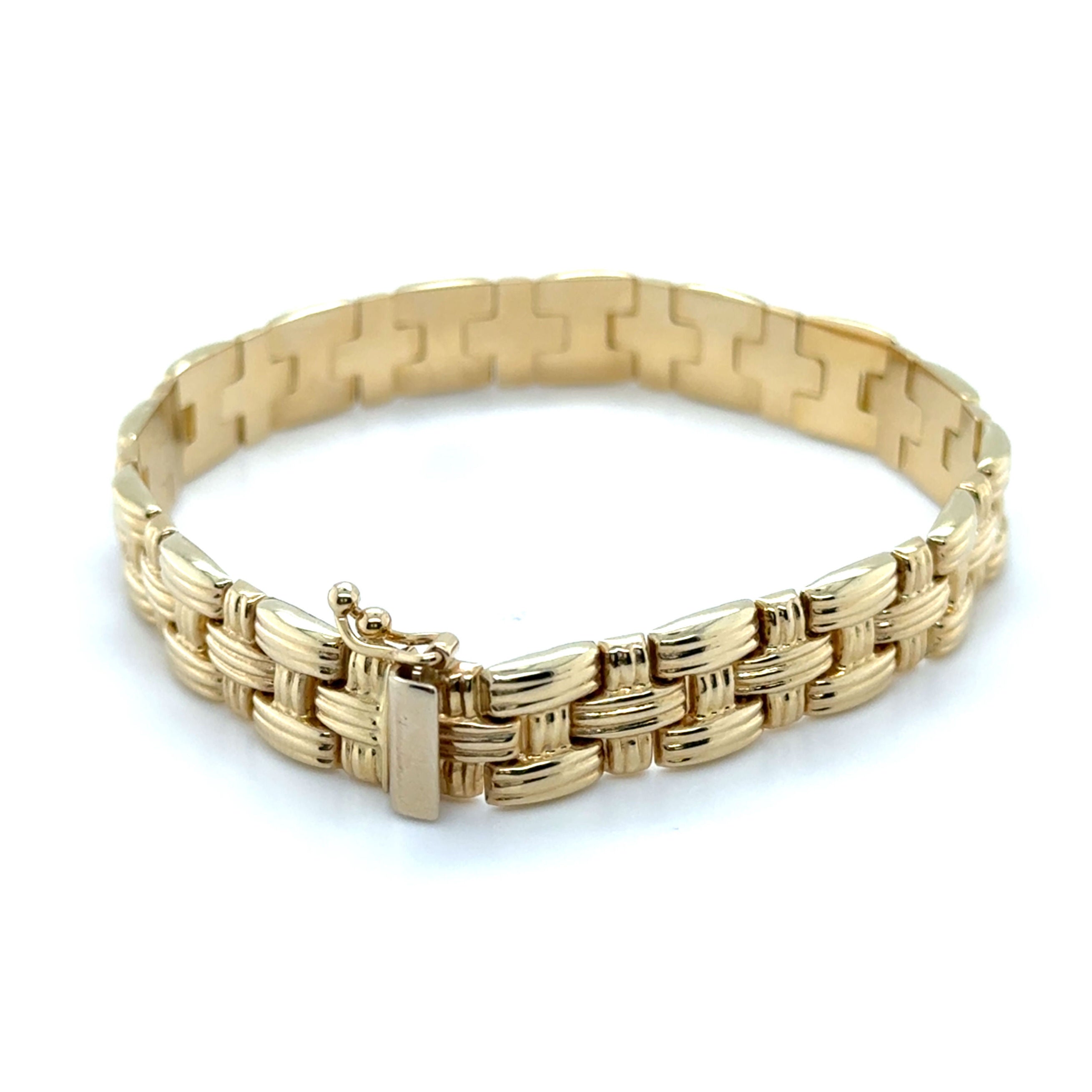 14K Gold Basketweave Bracelet: 9mm Wide - 7.25", Bold and Elegant