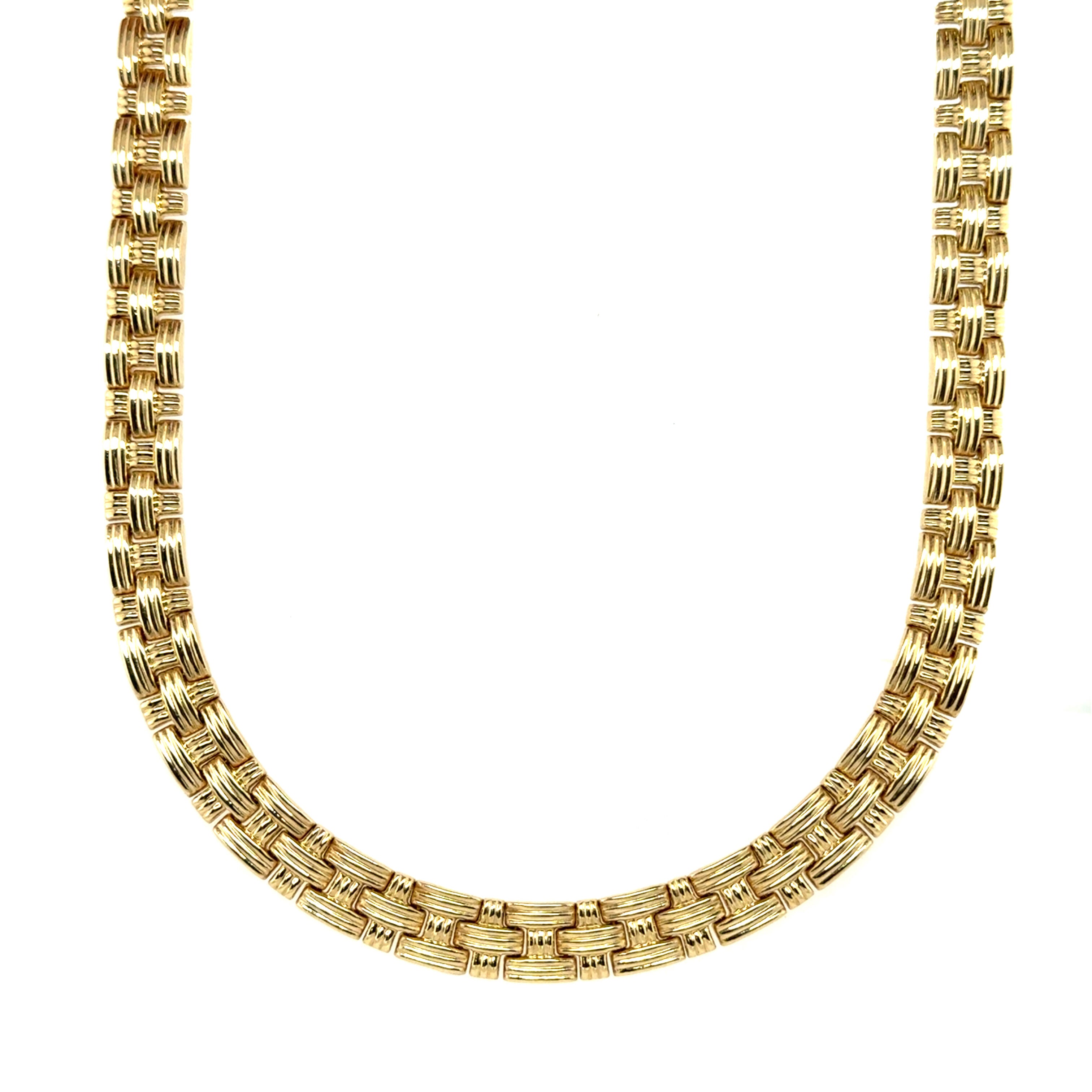 14K Gold 17" Basketweave Necklace: 9mm Wide - Bold and Elegant