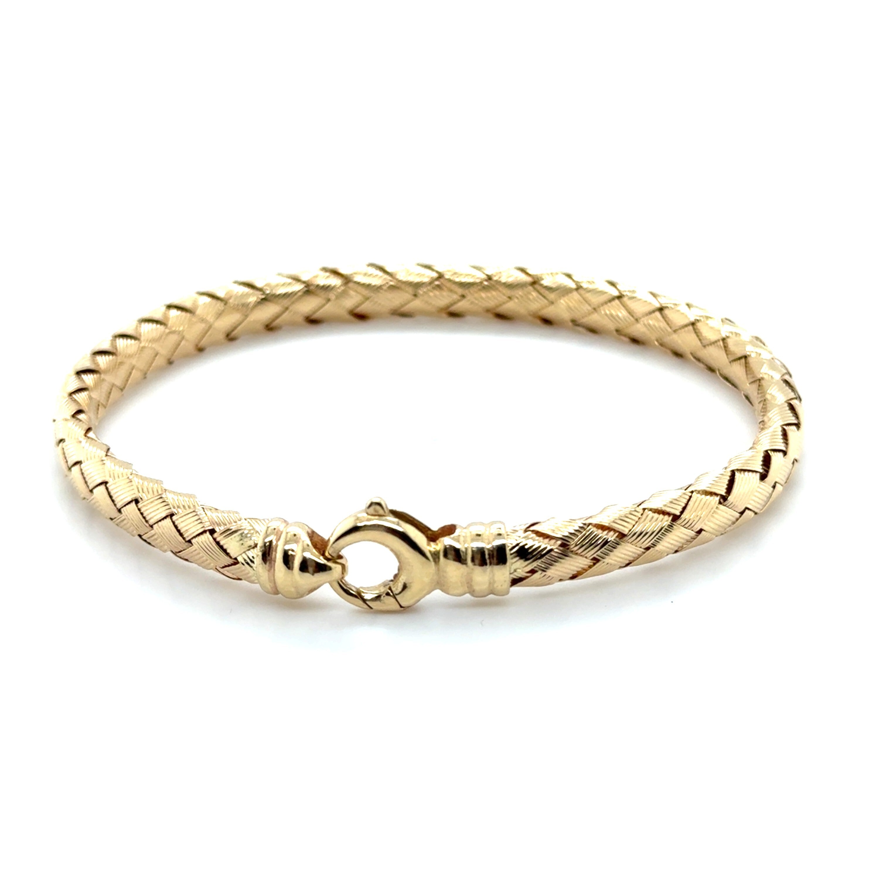 14K Gold Bold Woven Bangle Bracelet: 7.25" - 4mm Thick