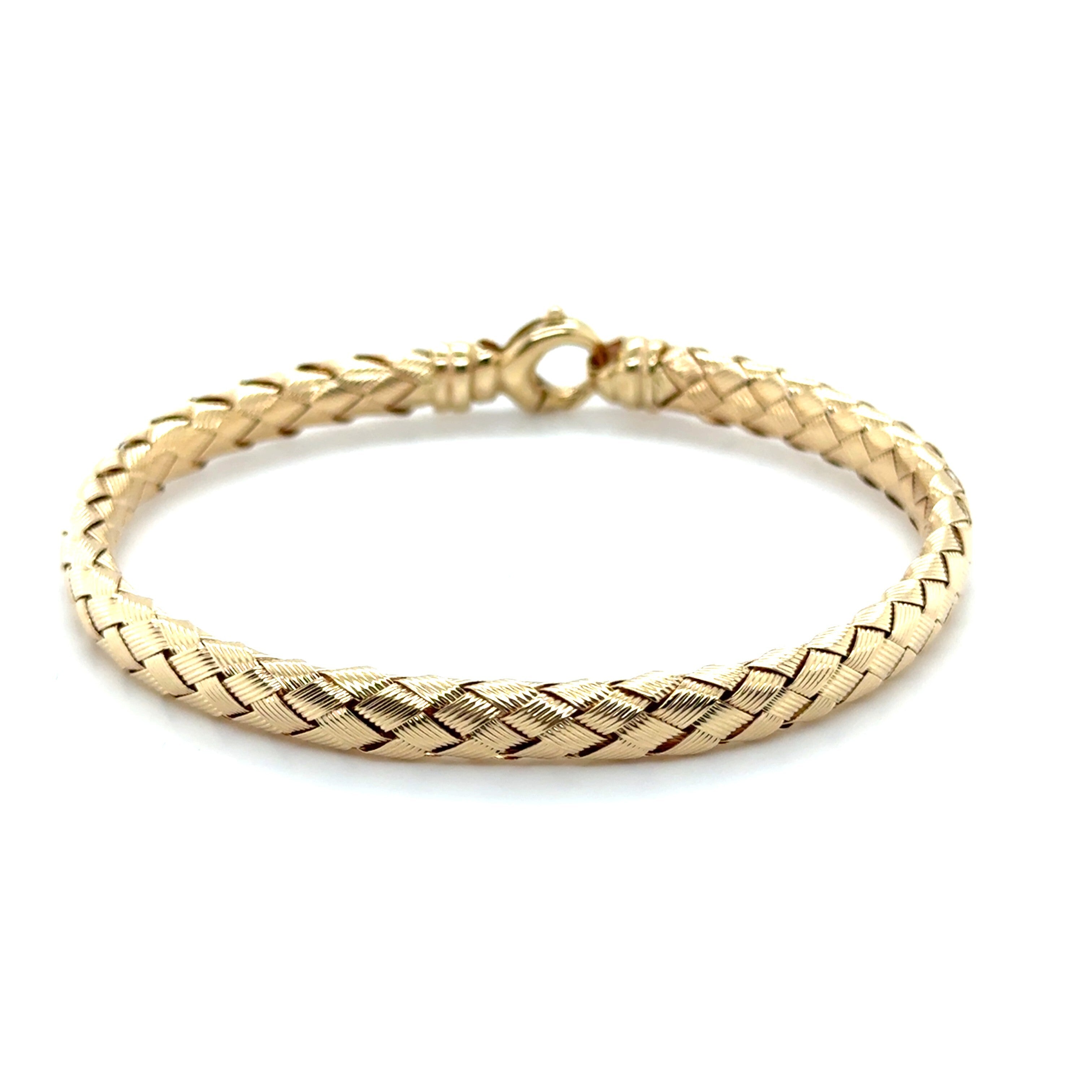 14K Gold Bold Woven Bangle Bracelet: 7.25"