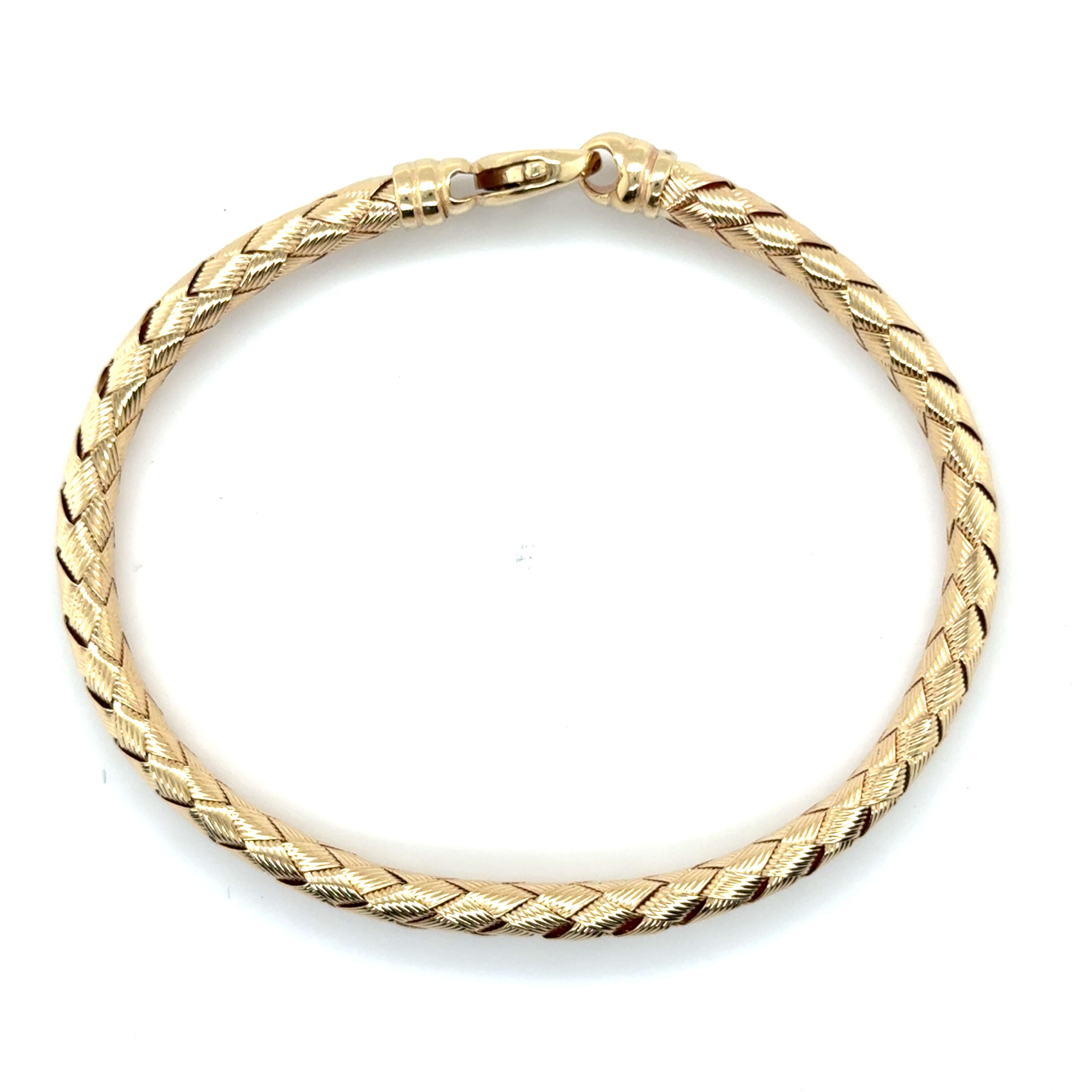 14K Gold Bold Woven Bangle Bracelet: 7.25"