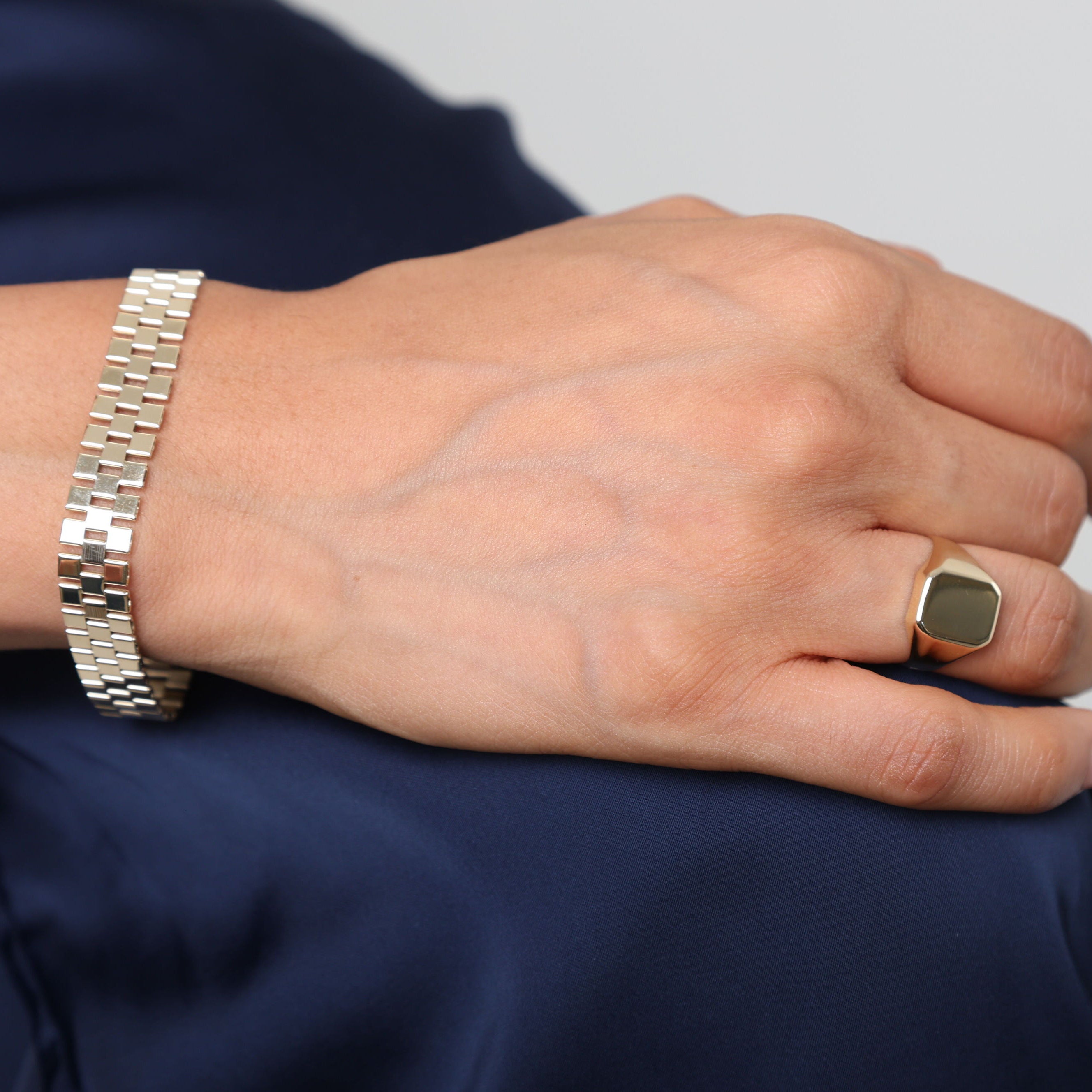 14K Gold Classic Railroad Bracelet: 7" - 10mm Wide