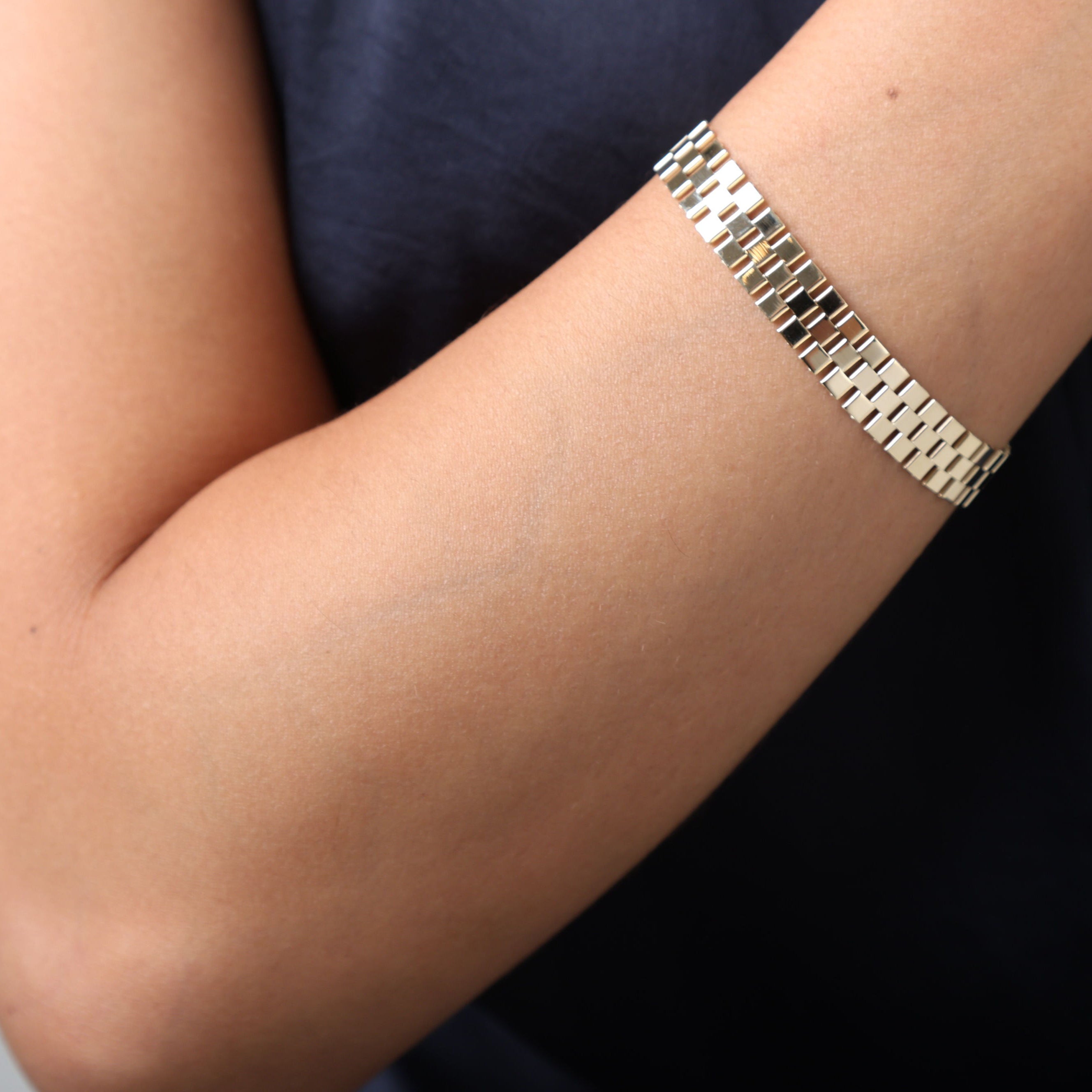 14K Gold Classic Railroad Bracelet: 7" - 10mm Wide