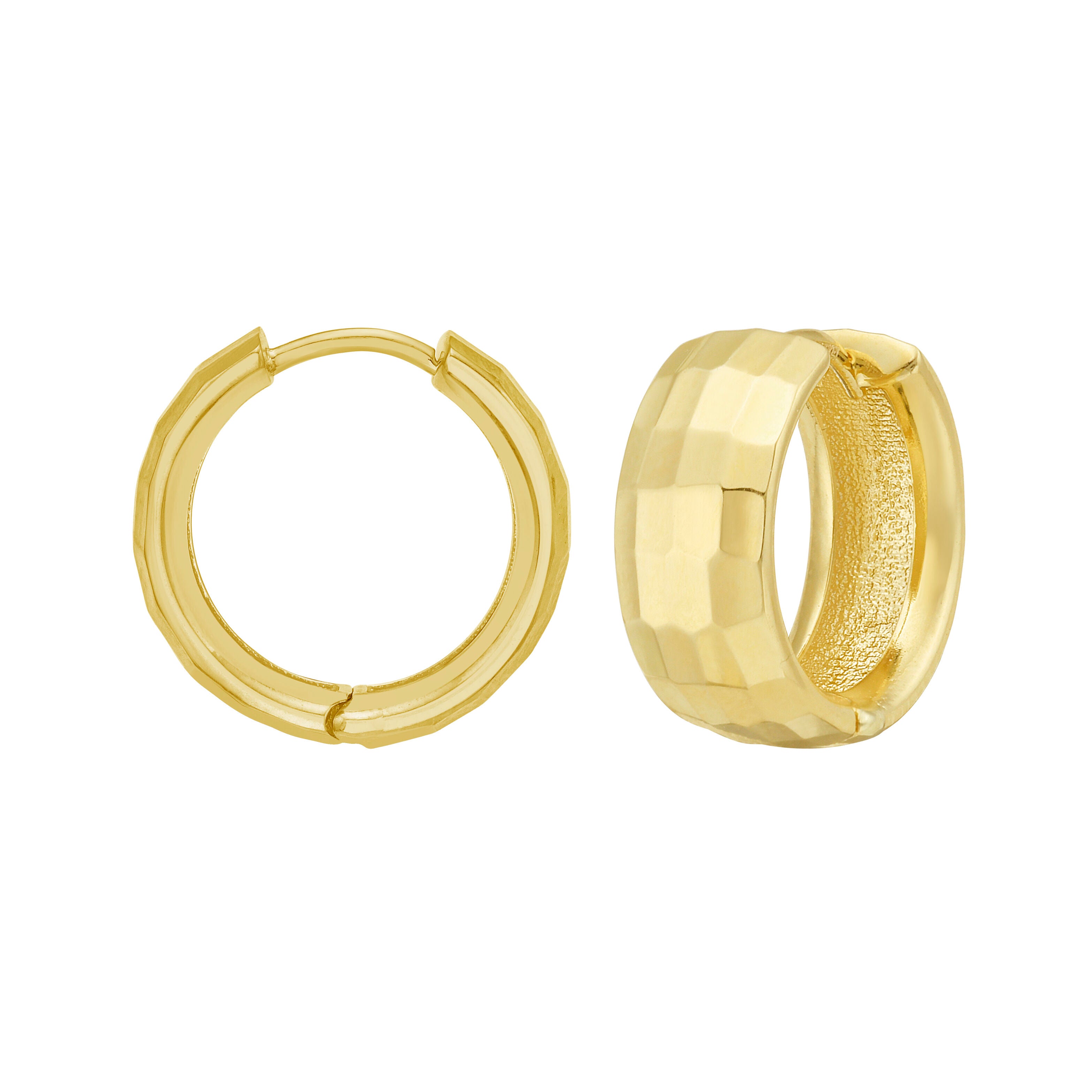 14K Gold Chunky Faceted Huggie Hoop Earrings