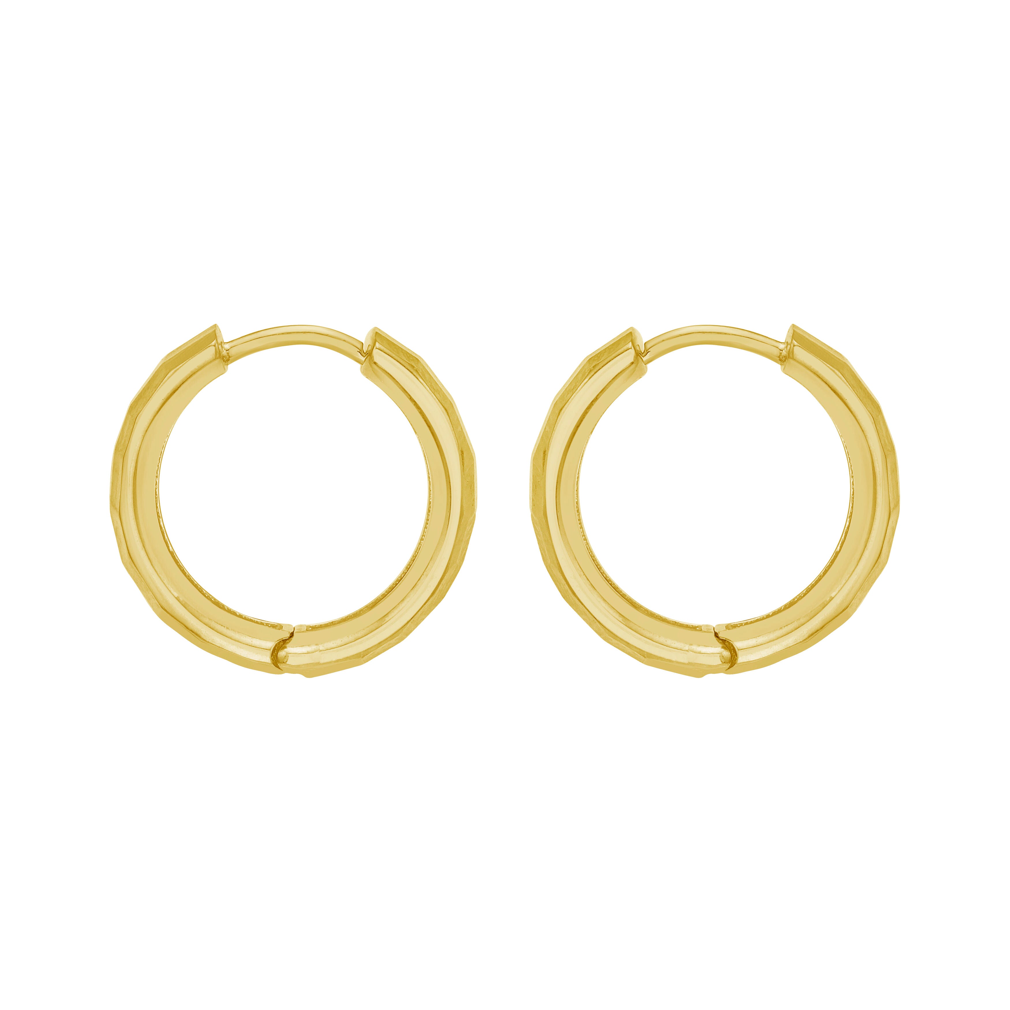 14K Gold Chunky Faceted Huggie Hoop Earrings