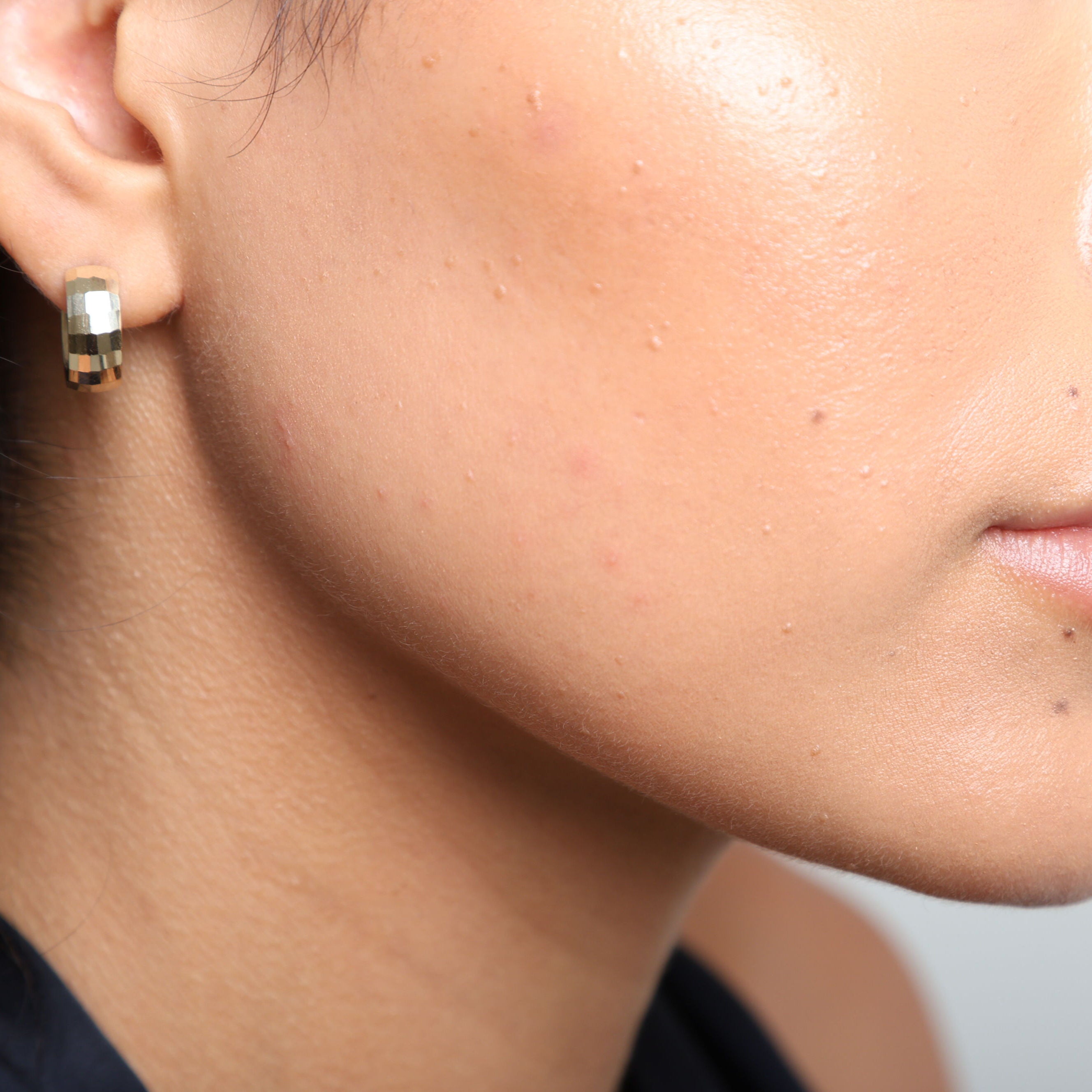 14K Gold Chunky Faceted Huggie Hoop Earrings