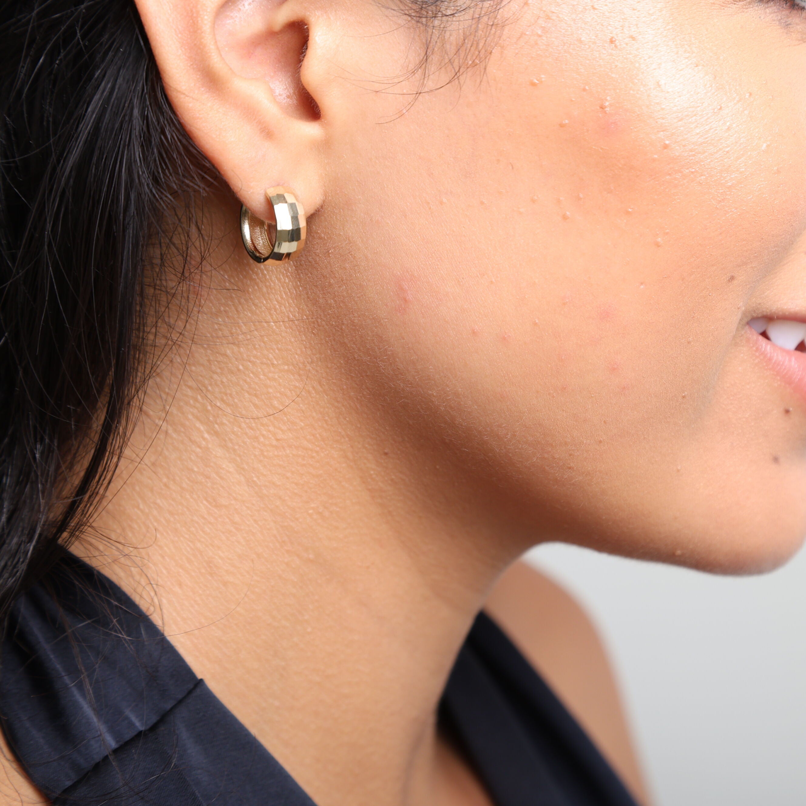 14K Gold Chunky Faceted Huggie Hoop Earrings