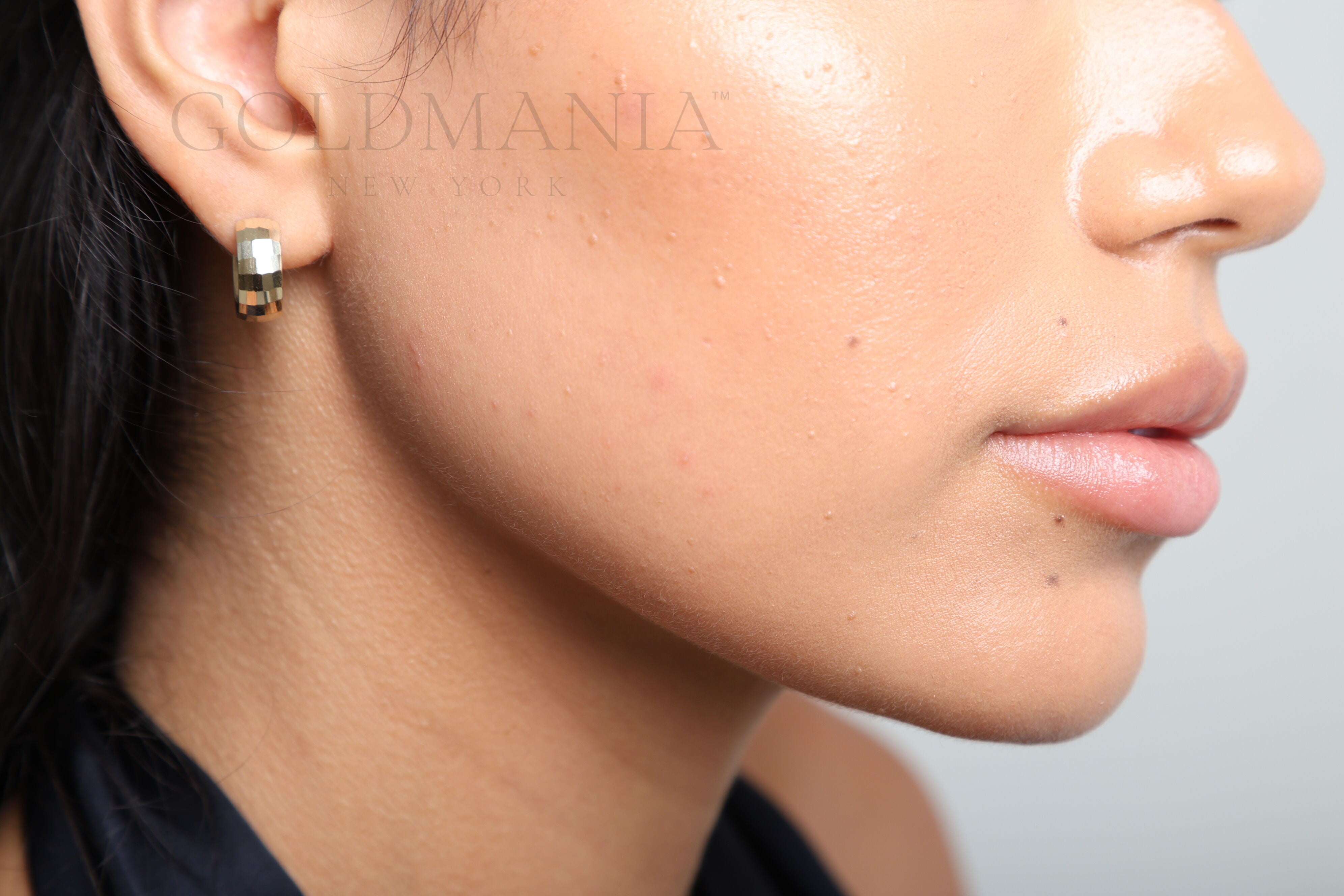 14K Gold Chunky Faceted Huggie Hoop Earrings