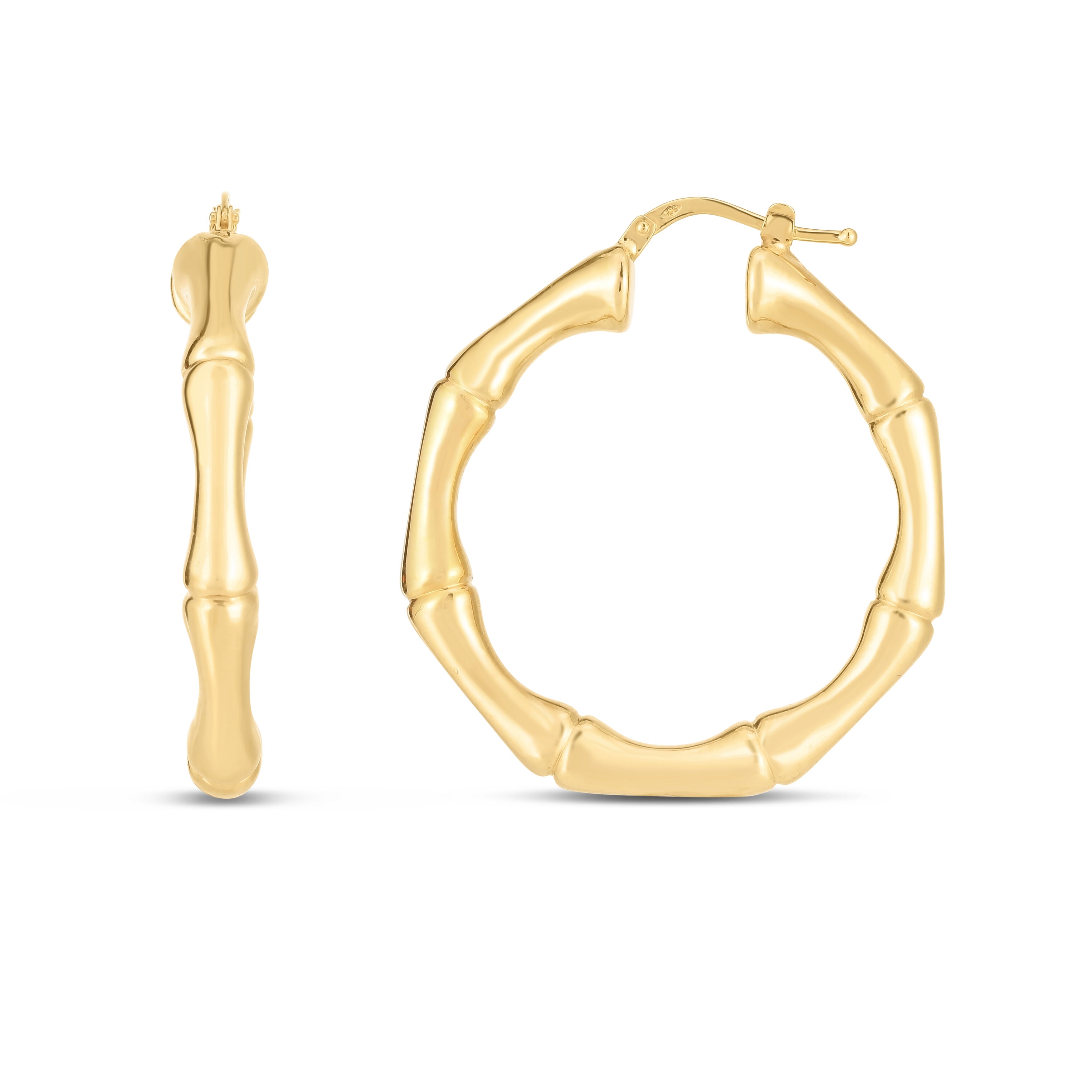 14K Gold 35mm Bamboo Hoop Earrings