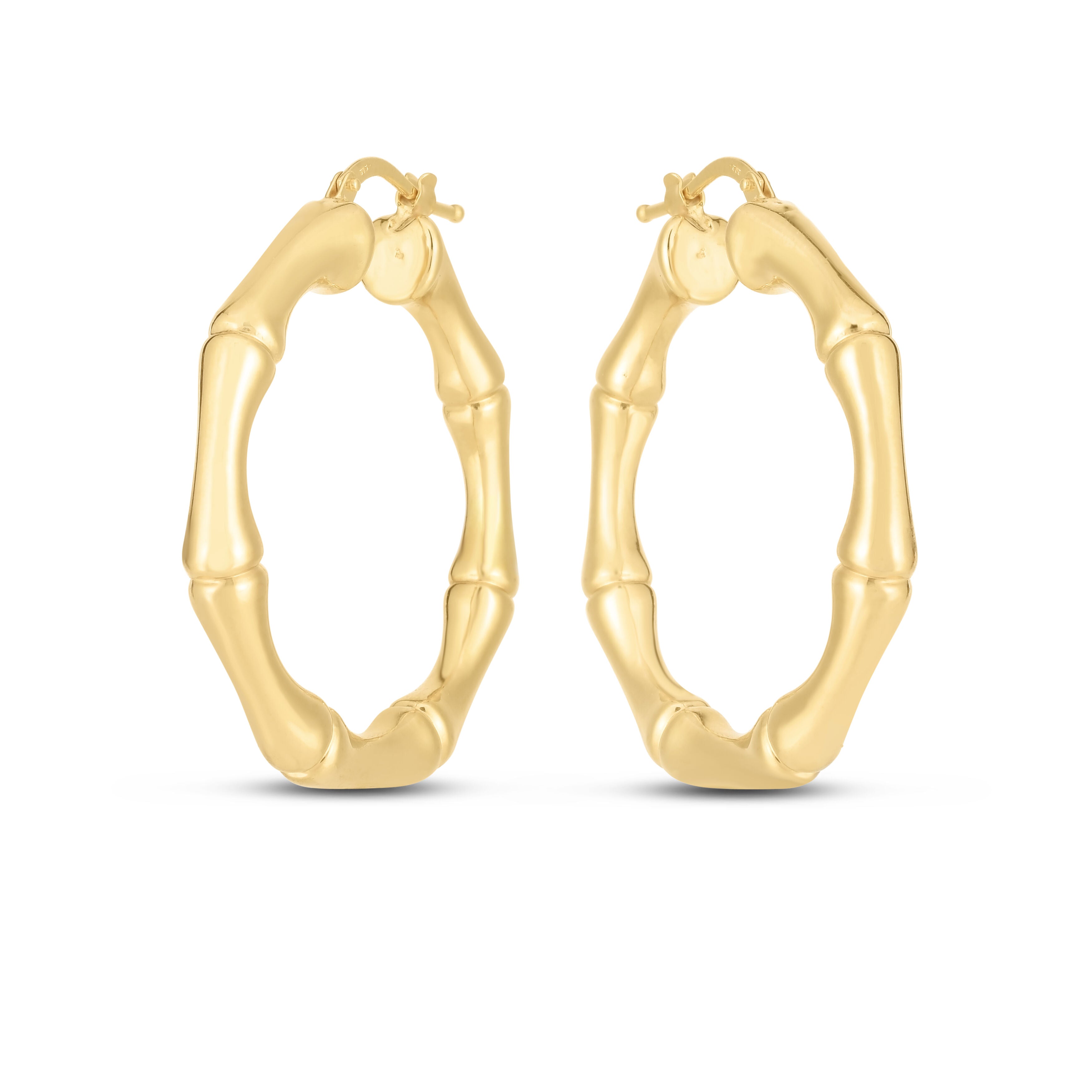 14K Gold 35mm Bamboo Hoop Earrings