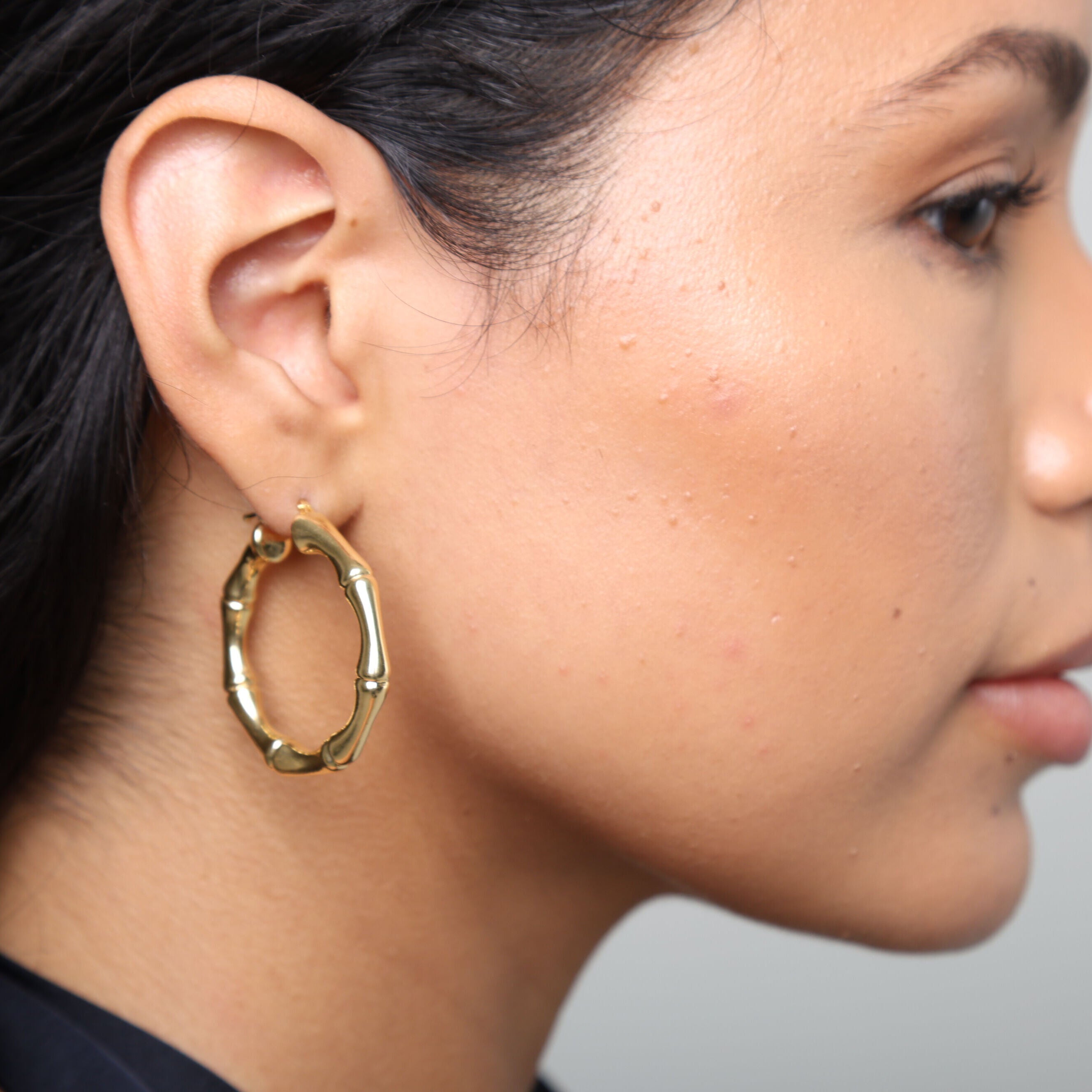 14K Gold 35mm Bamboo Hoop Earrings