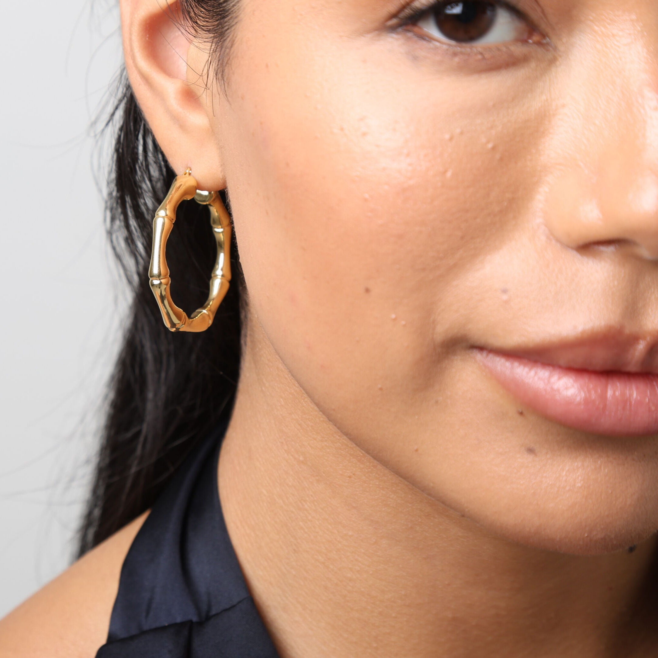 14K Gold 35mm Bamboo Hoop Earrings