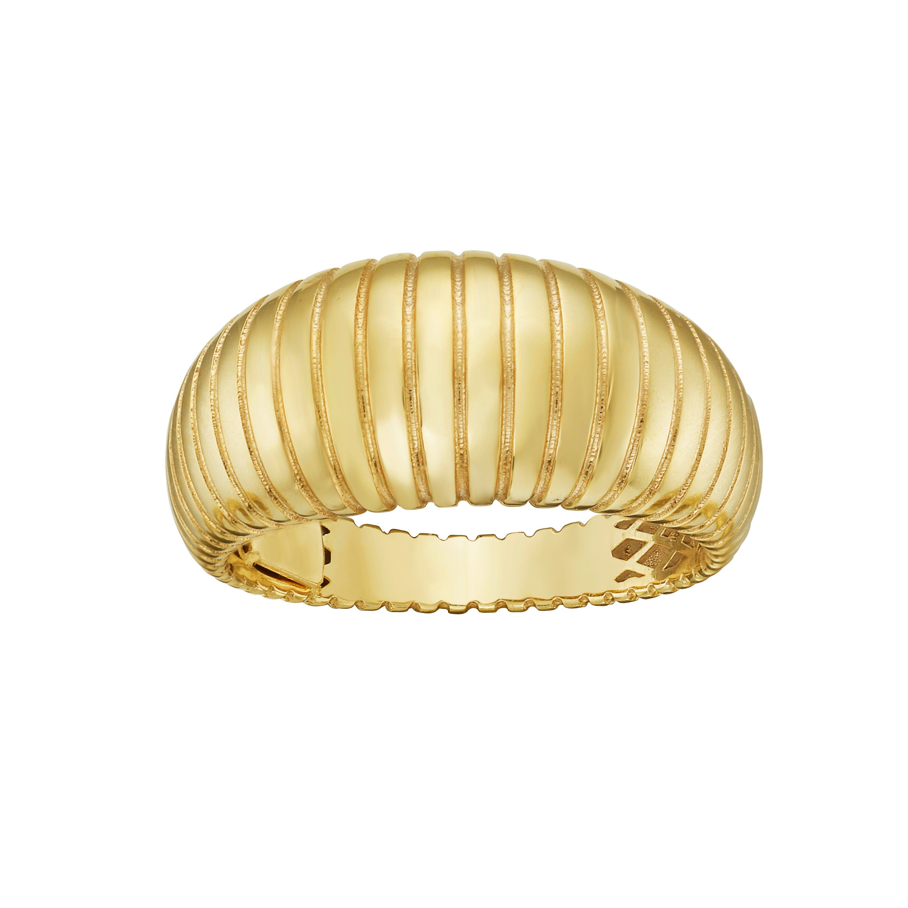 14K Gold Chunky Graduated Tubogas Ribbed Ring