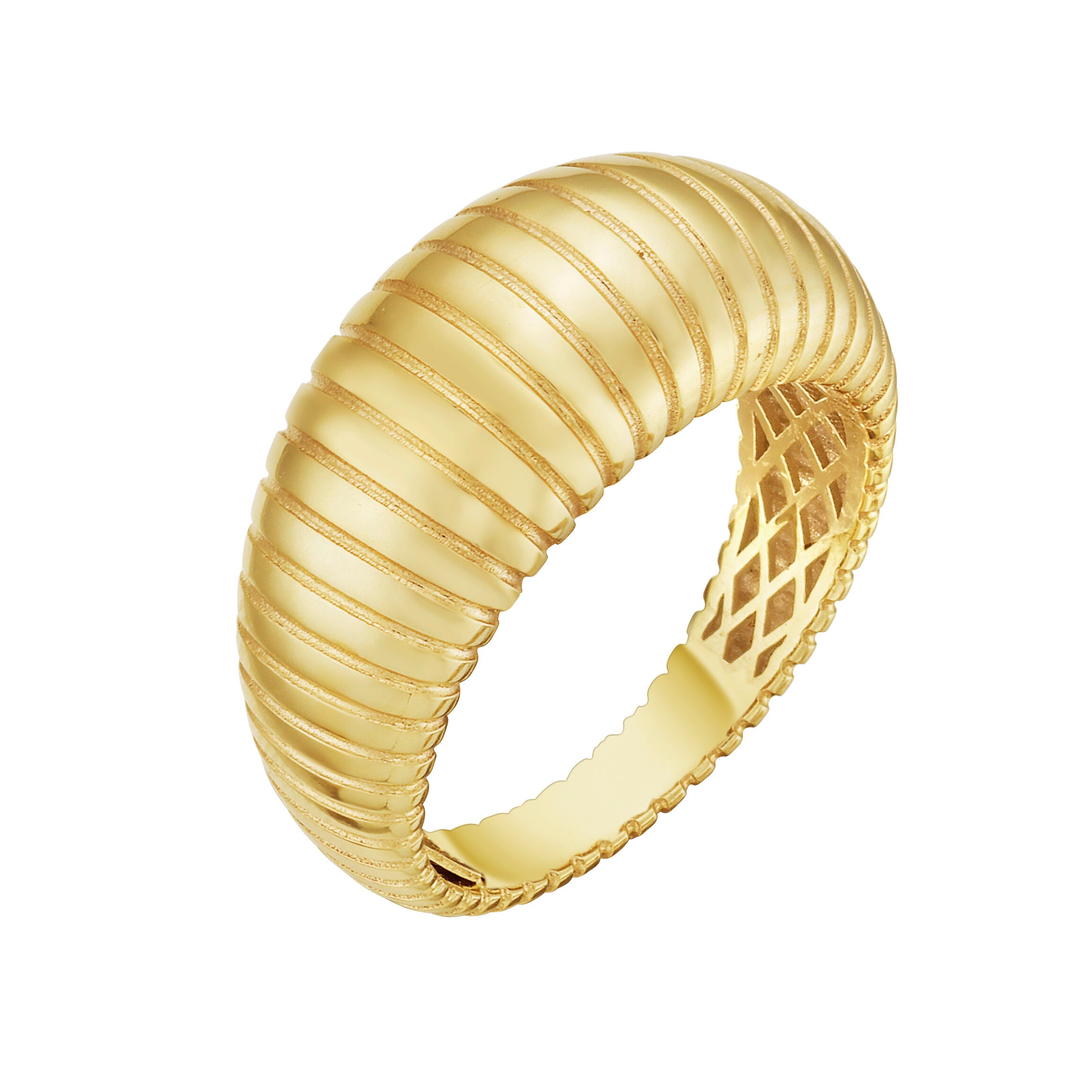 14K Gold Chunky Graduated Tubogas Ribbed Ring