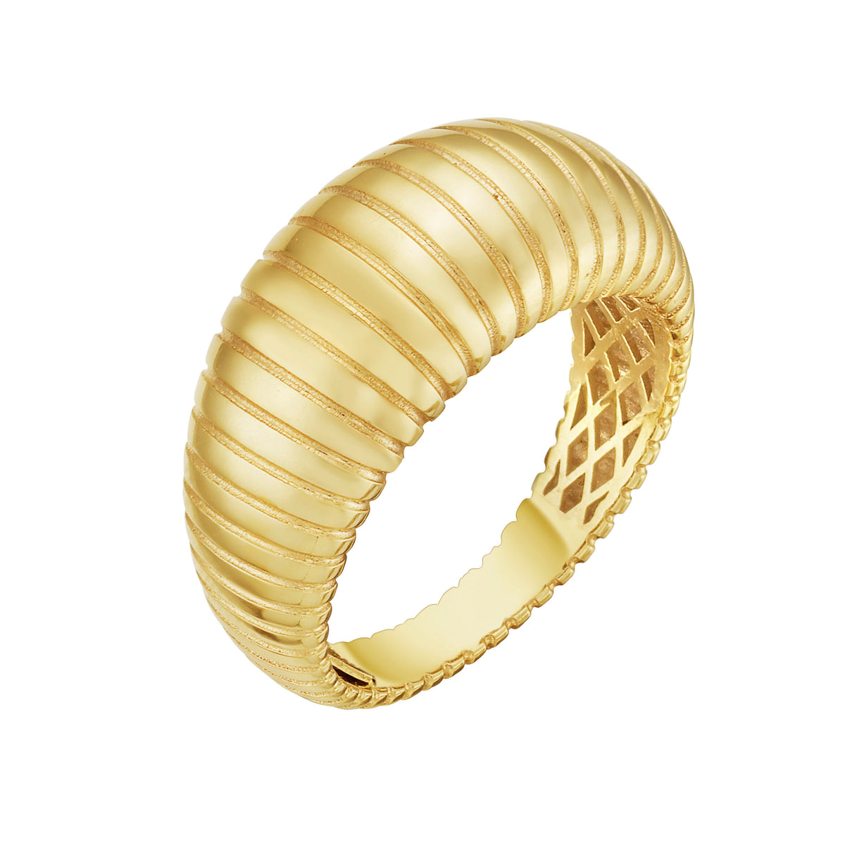 14K Gold Chunky Graduated Tubogas Ribbed Ring