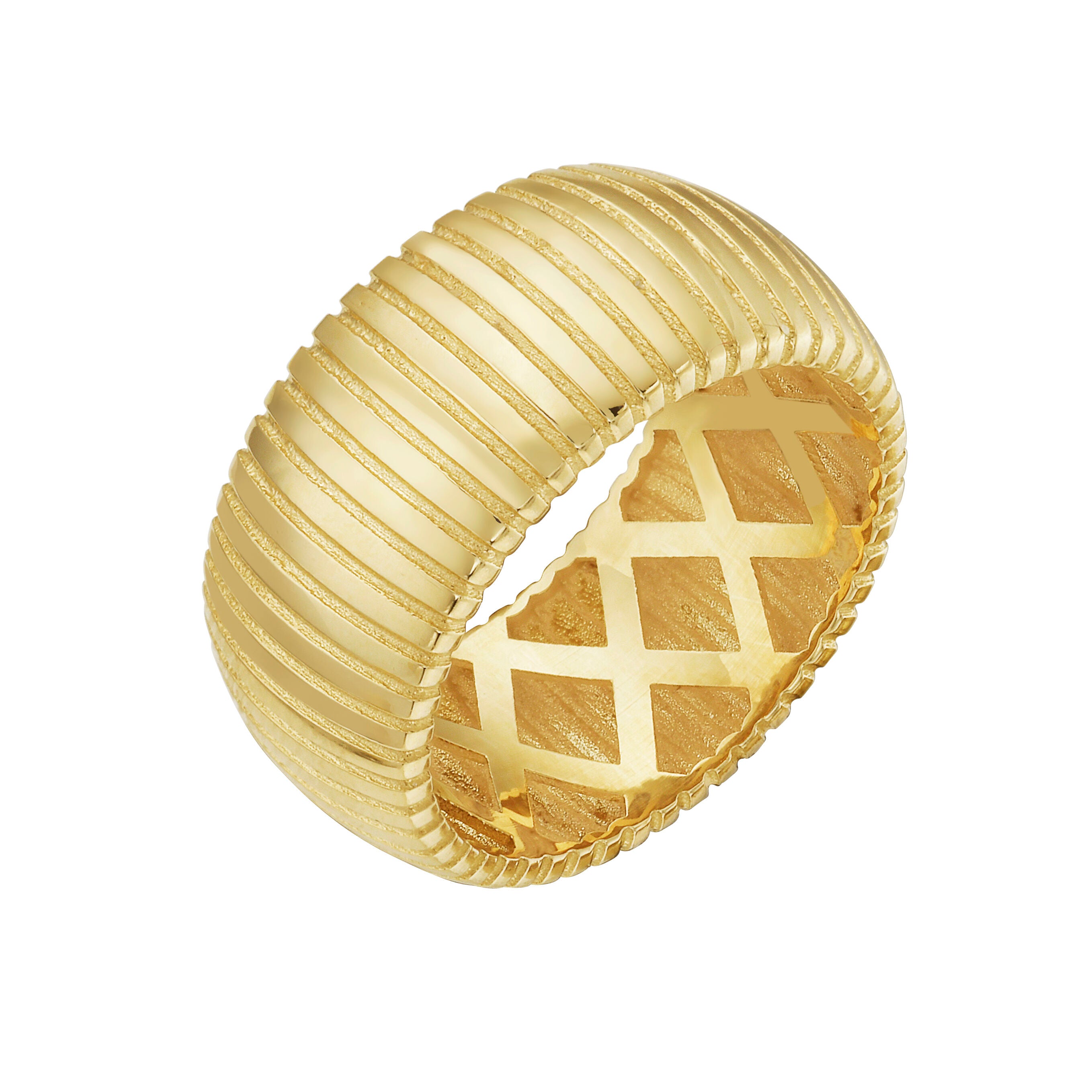 14K Yellow Gold Chunky Tubogas Ribbed Ring