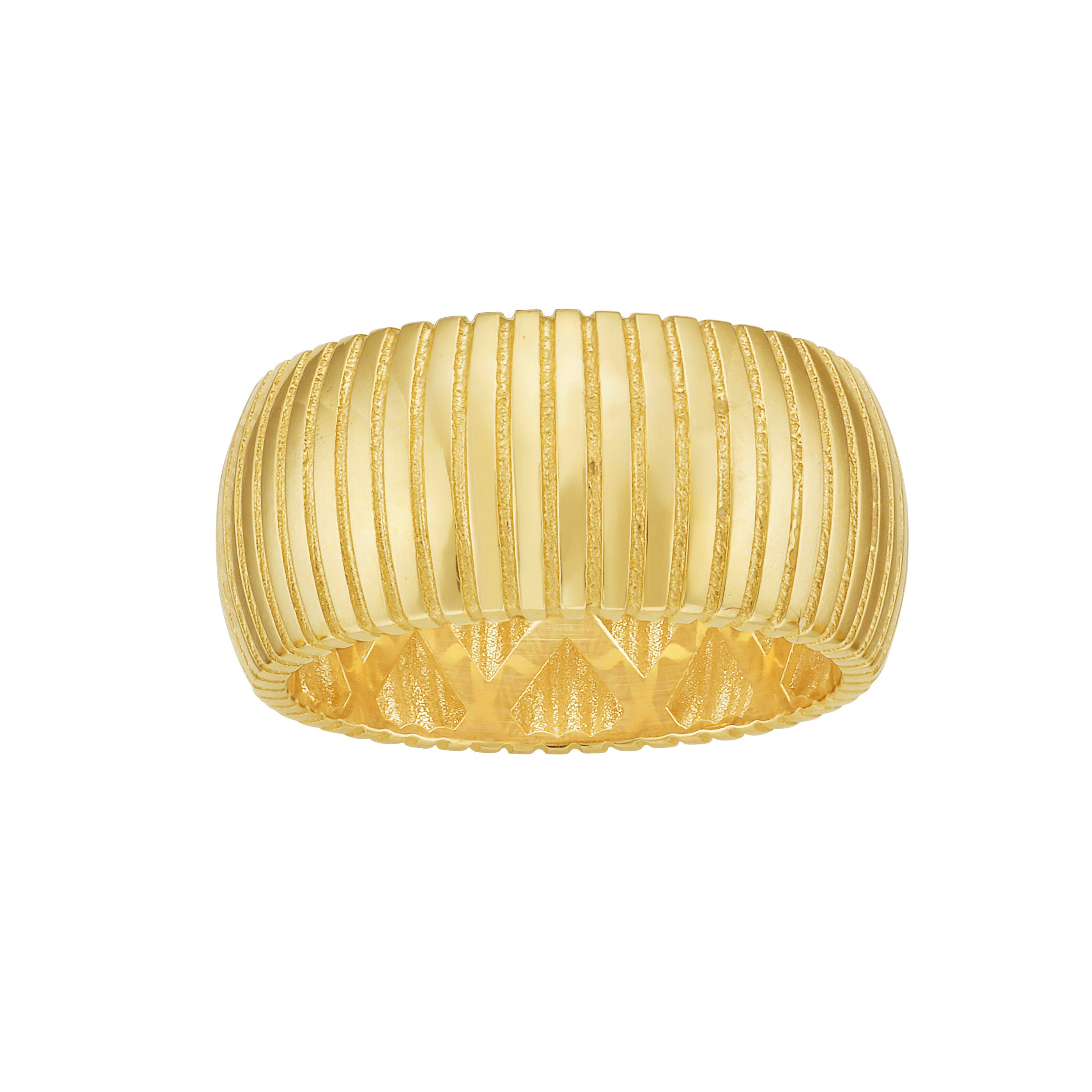 14K Yellow Gold Chunky Tubogas Ribbed Ring