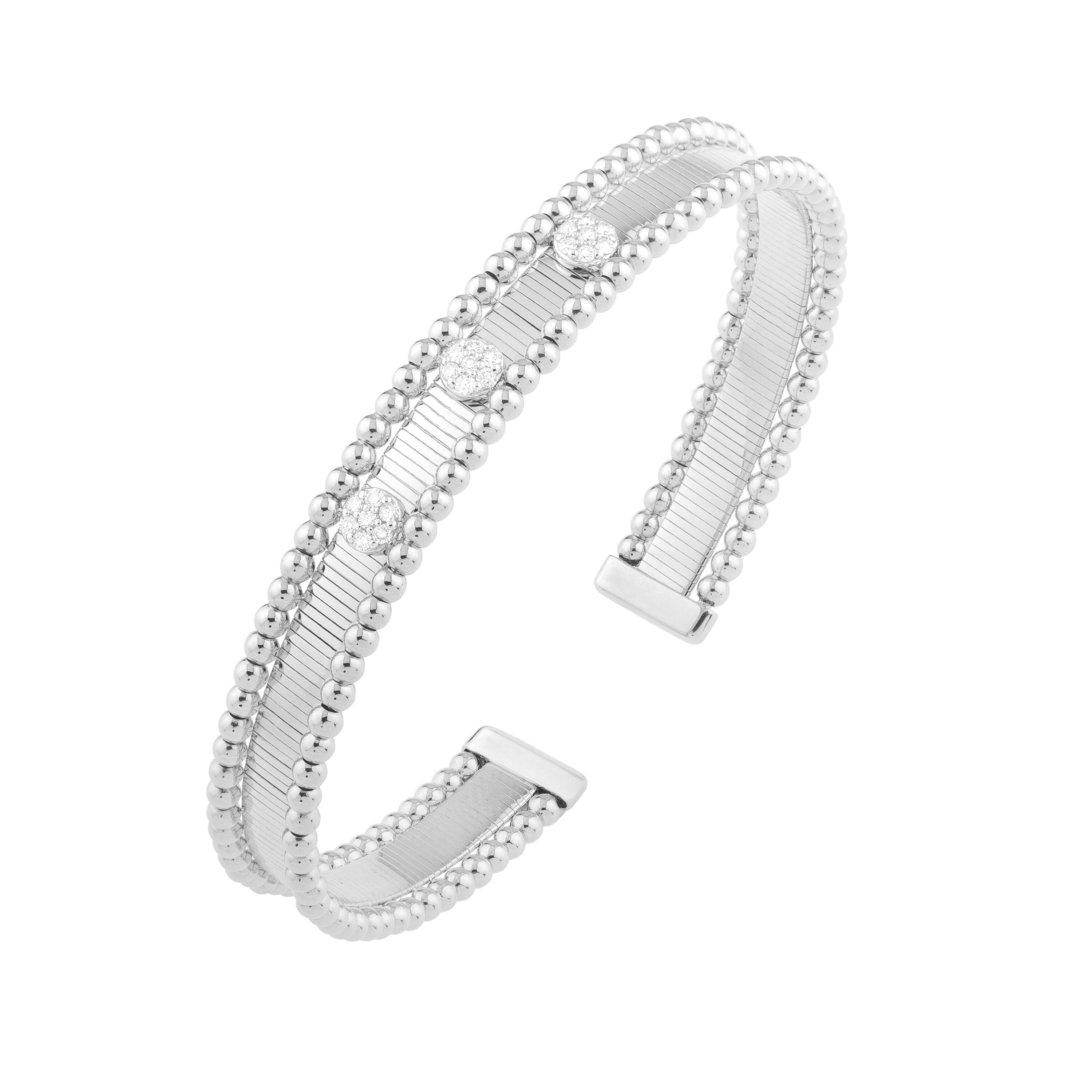 14K Gold & Diamond Cuff Bangle Bracelet with Beaded Edge: Bold and Elegant