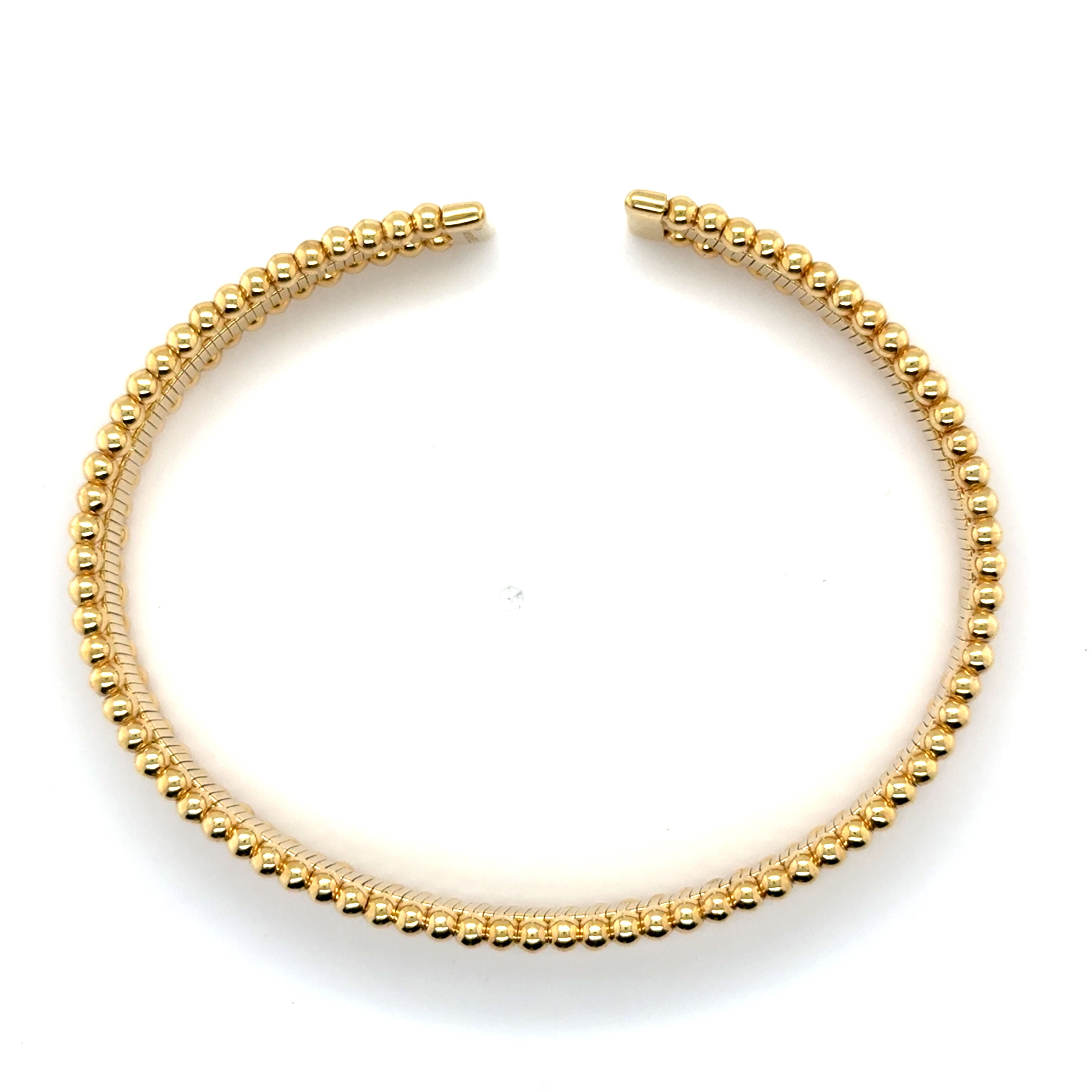 14K Gold Ribbed Cuff Bangle with Beaded Edge: Bold & Elegant