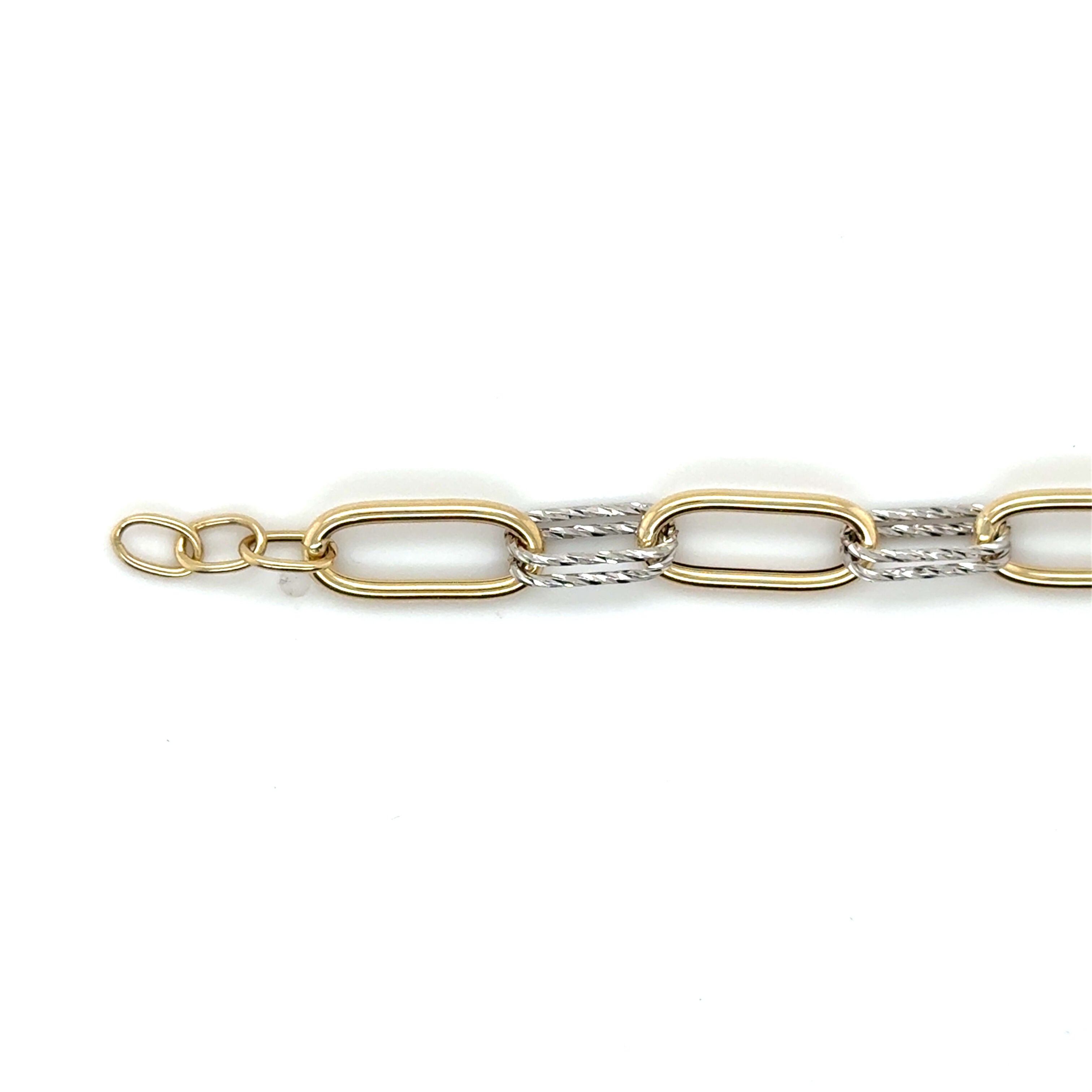 14K Two Tone Gold Sparkle Oval Link Bracelet: Polished & Textured Links 7.5"