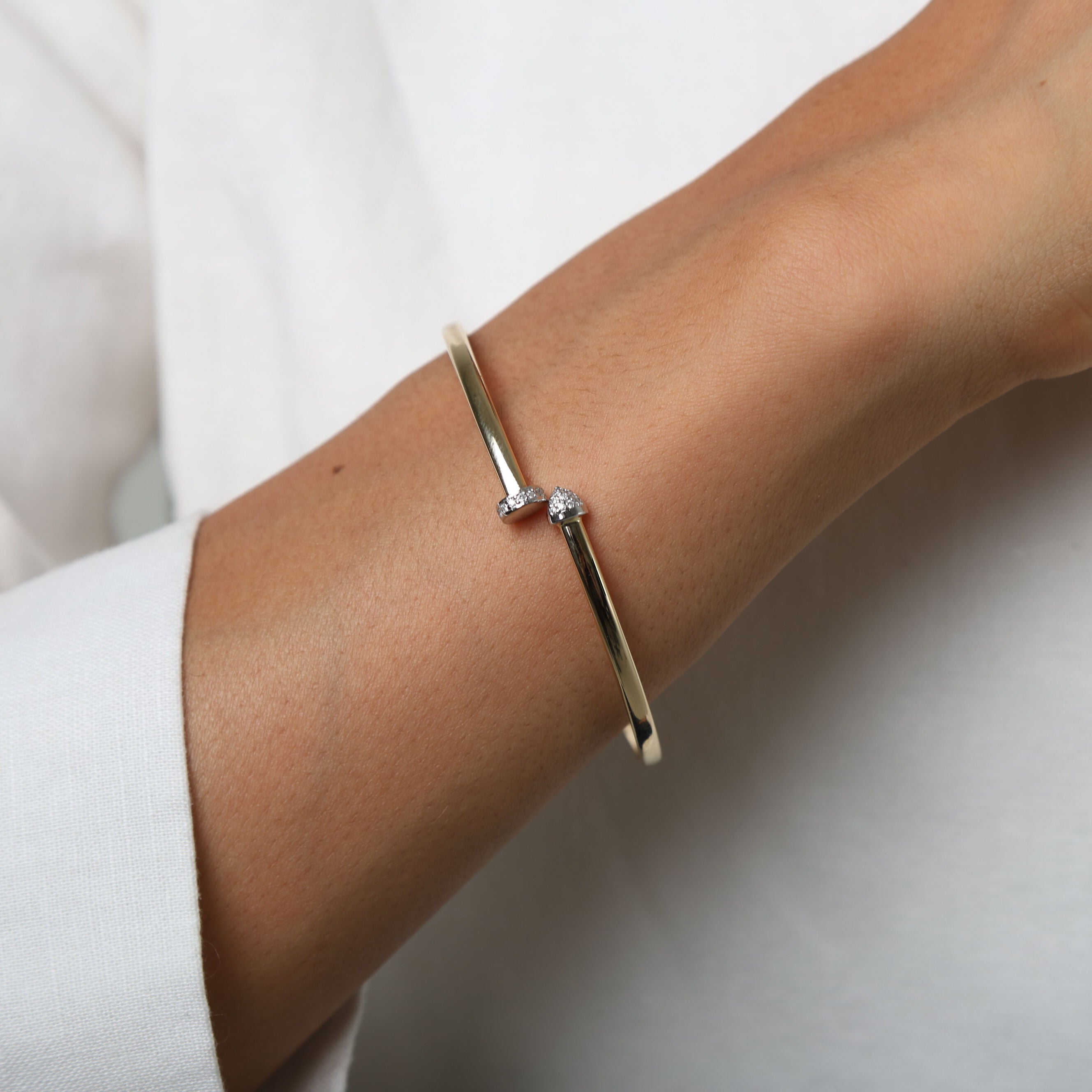 14K Gold & Diamond Coiled Wrap Bangle Bracelet: Nail Inspired