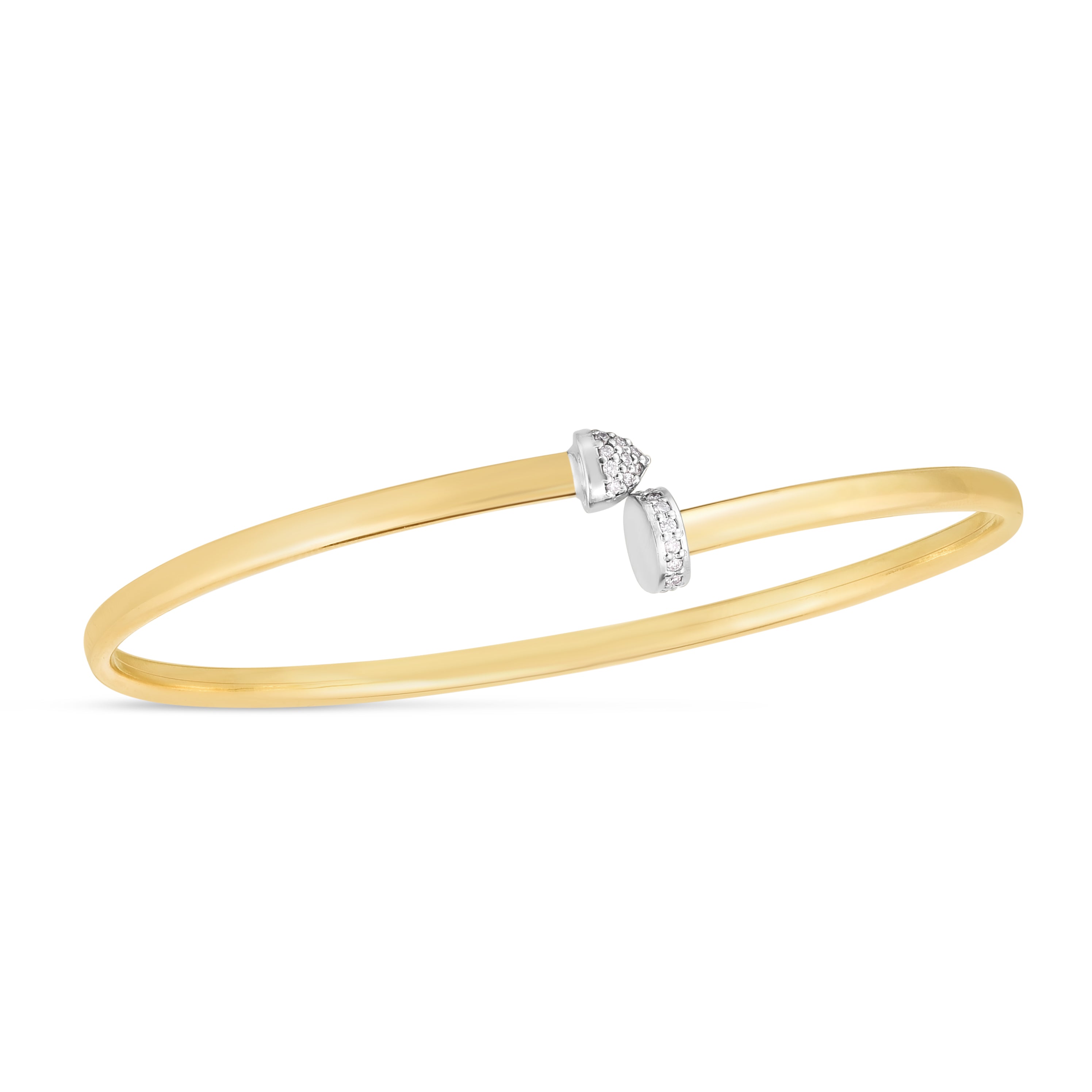 14K Gold Diamond Bypass Bangle Bracelet, two tone gold, 0.08 carat total weight, natural diamonds