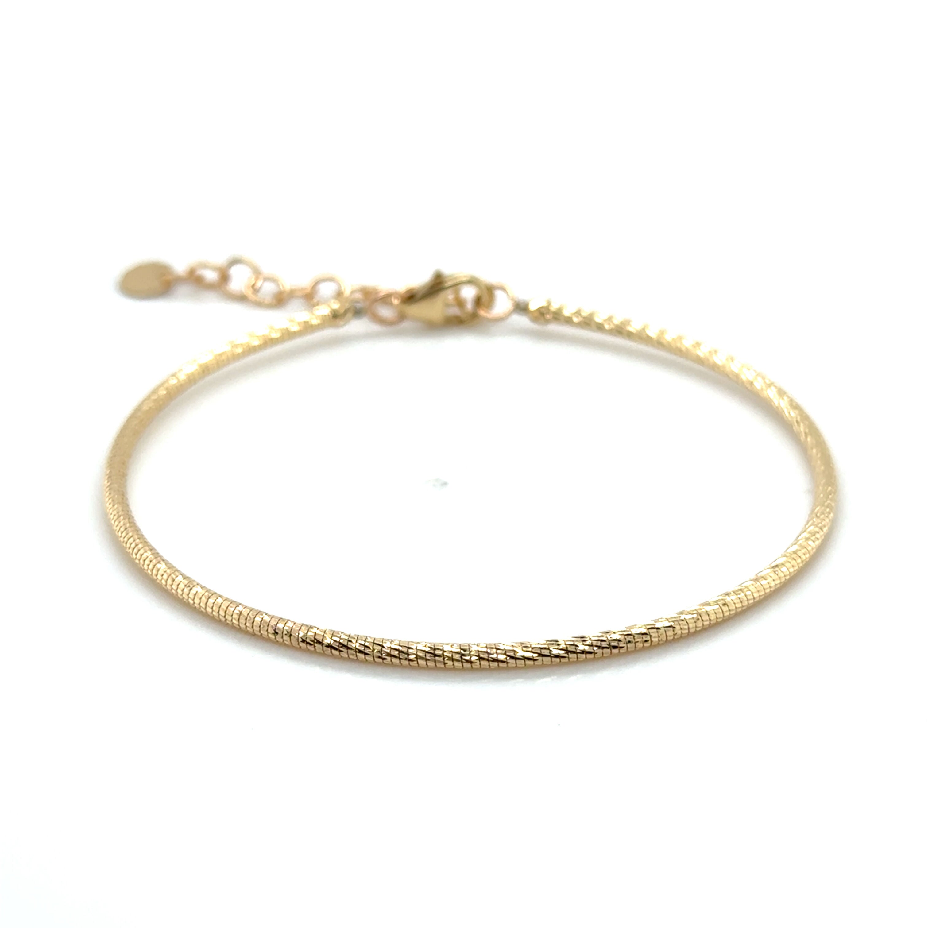 14K Gold Diamond Cut Sparkle Bangle Bracelet: Stackable - 7" Adjustable, Yellow, White or Rose Gold