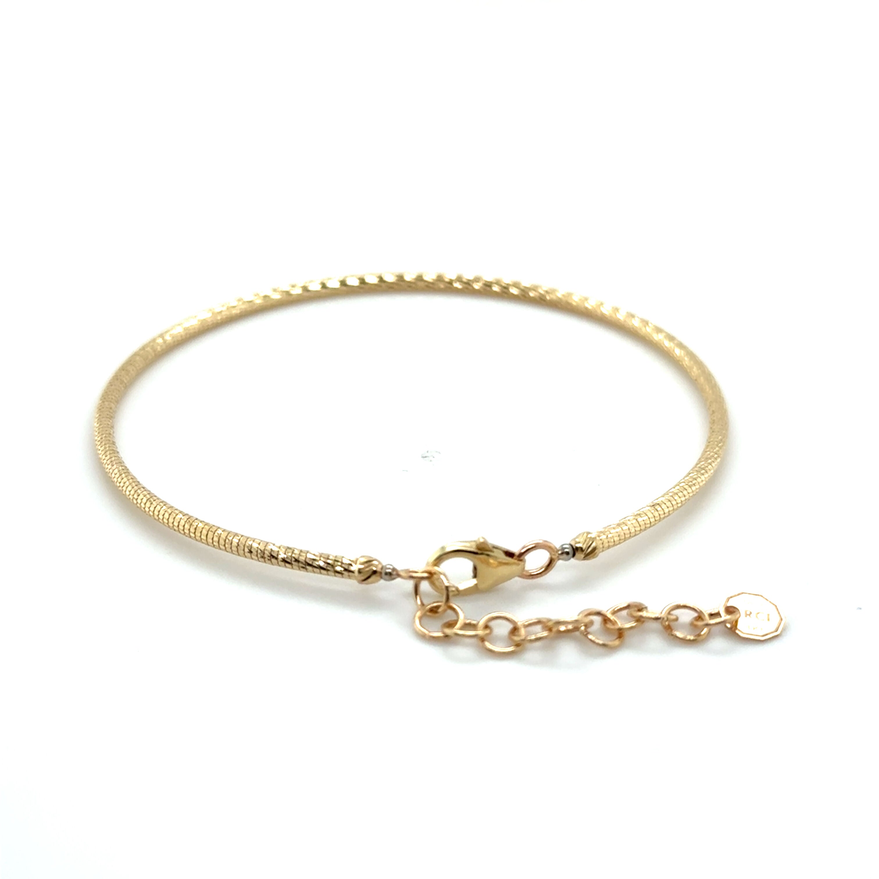 14K Gold Diamond Cut Sparkle Bangle Bracelet: Stackable - 7" Adjustable, Yellow, White or Rose Gold