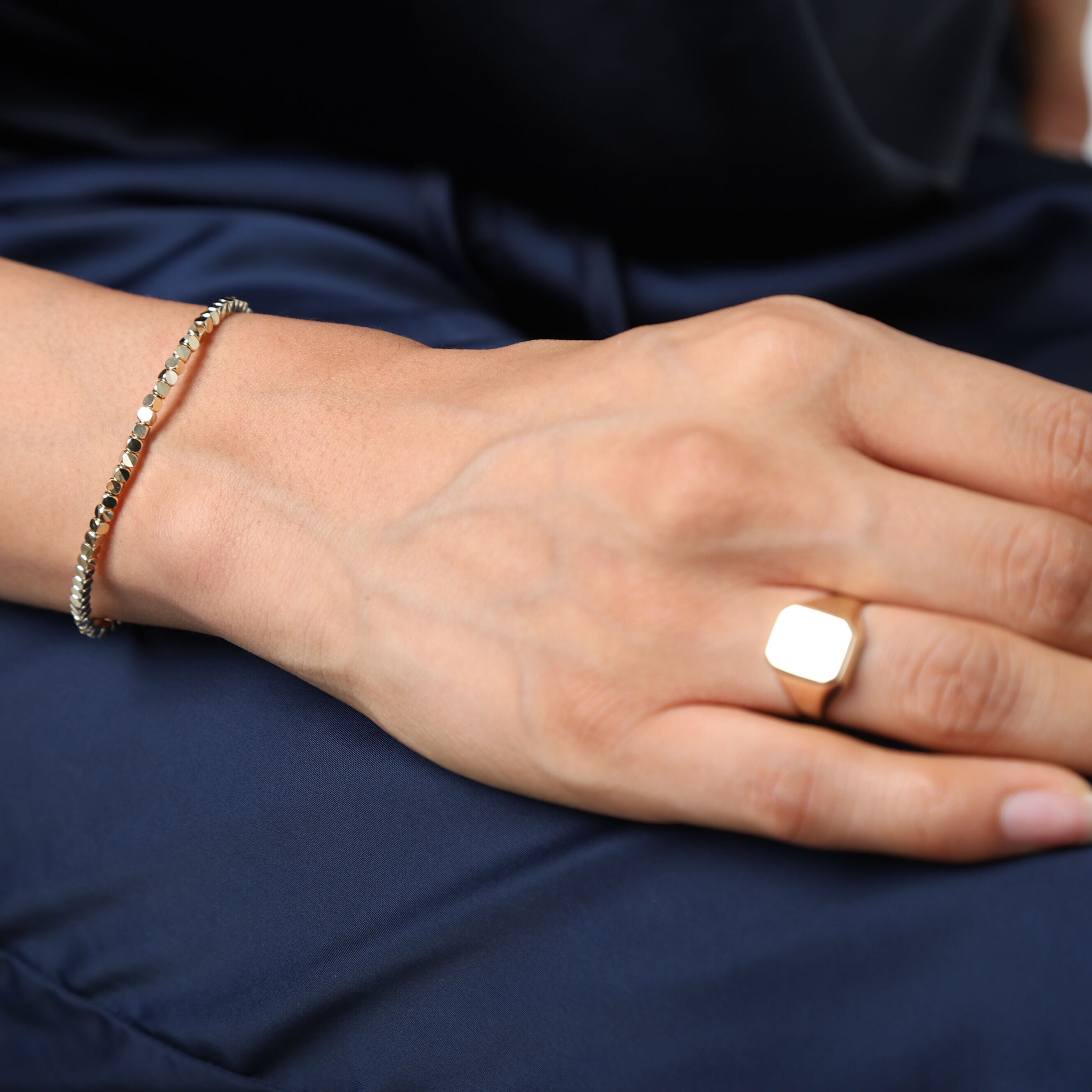 14K Gold Cube Bangle Bracelet: 6.75" - Unique & Timeless Design