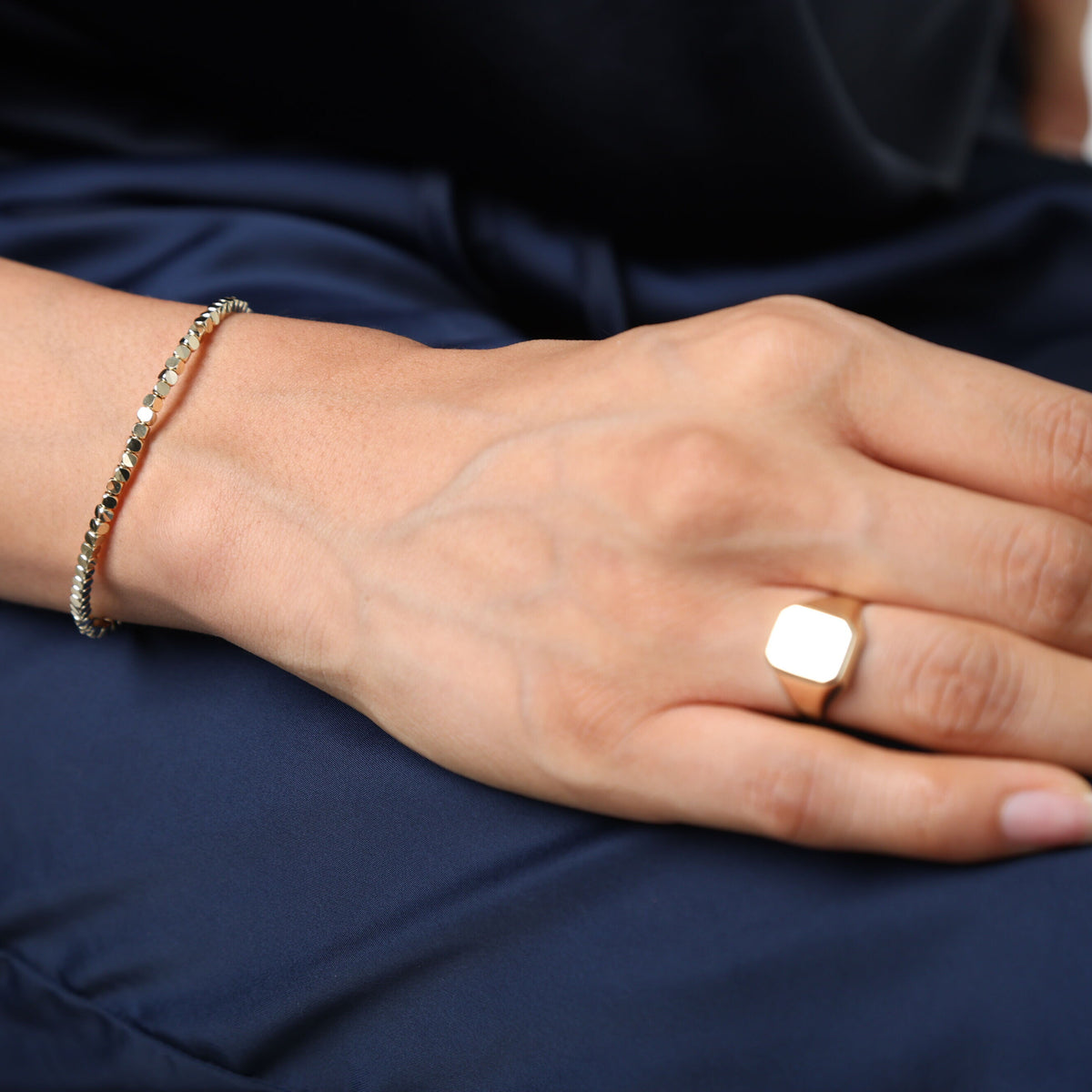 14K Yellow Gold Cube Link Bracelet, 6.75"