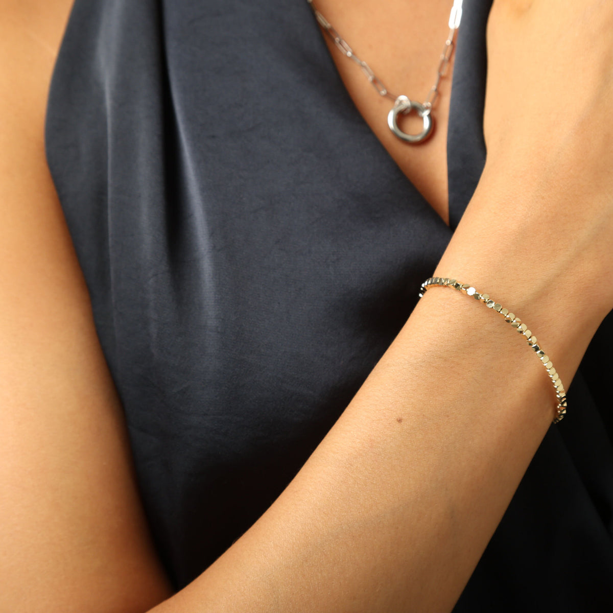 14K Yellow Gold Cube Link Bracelet, 6.75"
