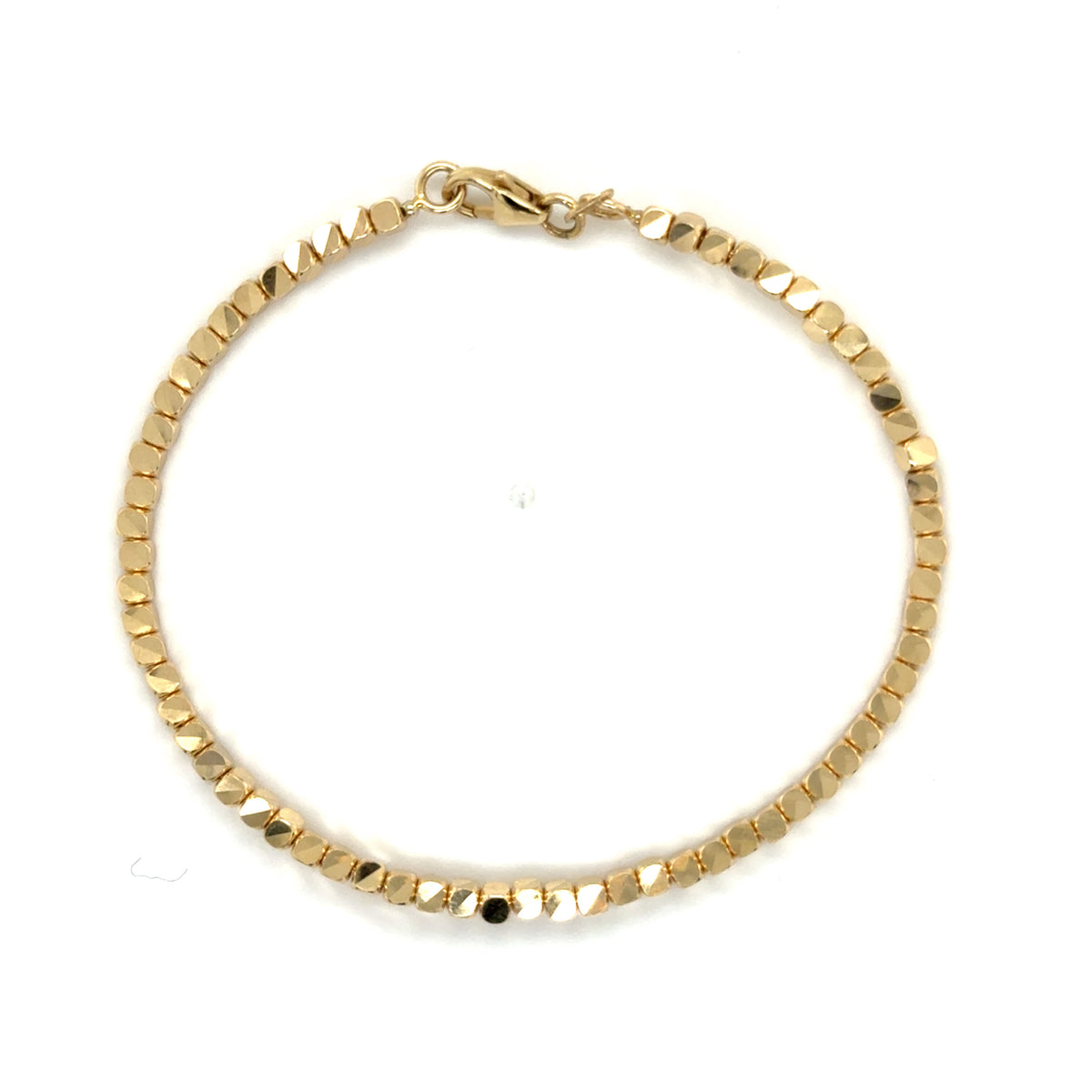 14K Yellow Gold Cube Link Bracelet, 6.75"