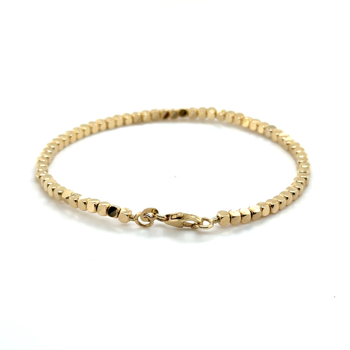 14K Yellow Gold Cube Link Bracelet, 6.75"