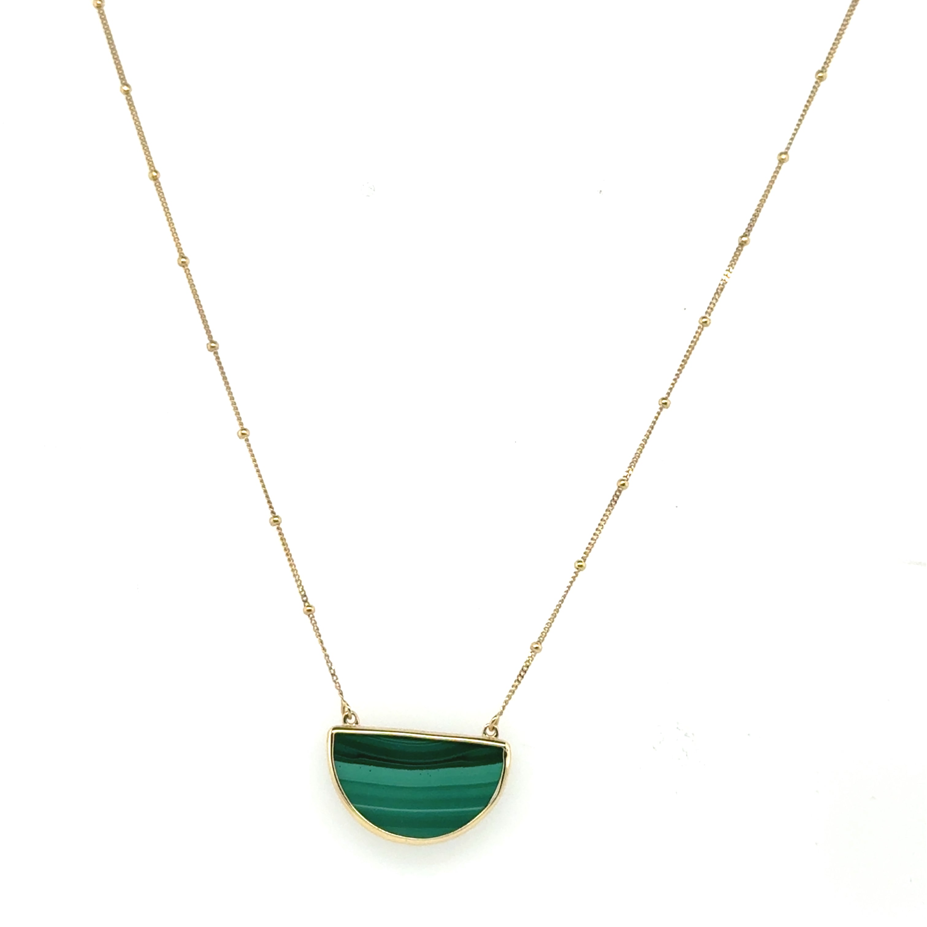 14K Gold Malachite Half Moon Pendant Necklace