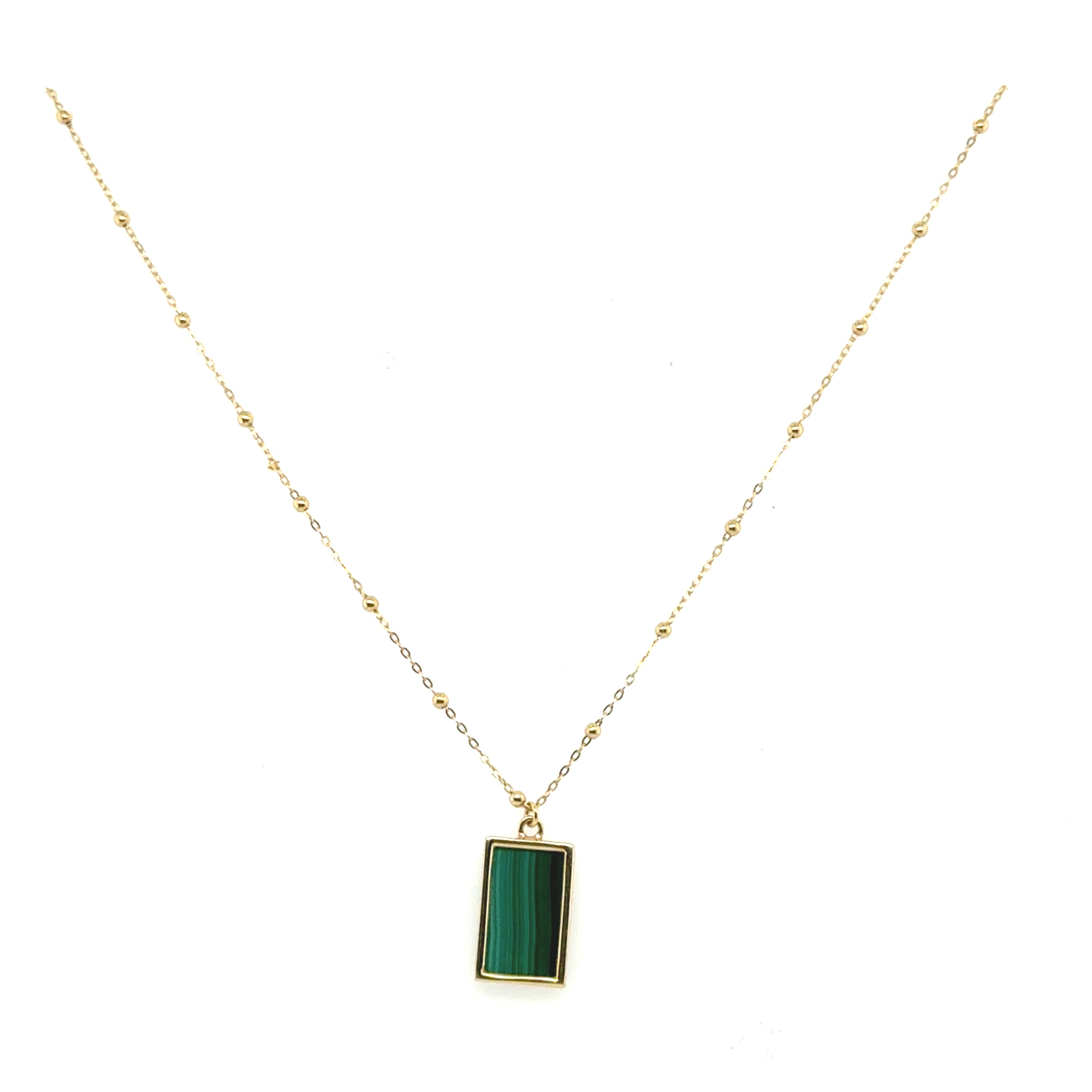 14K Gold Malachite Rectangle Pendant Necklace