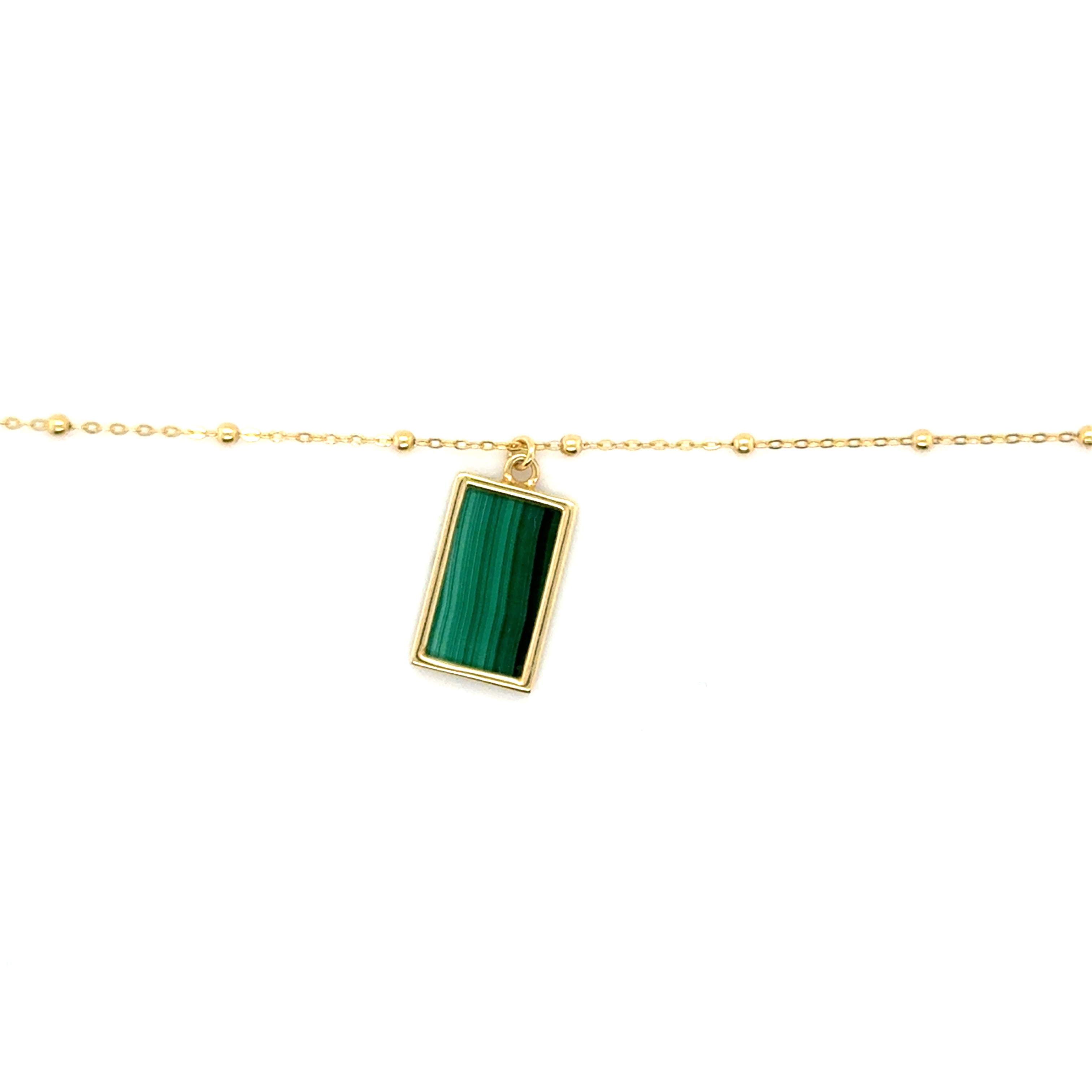 14K Gold Malachite Rectangle Pendant Necklace