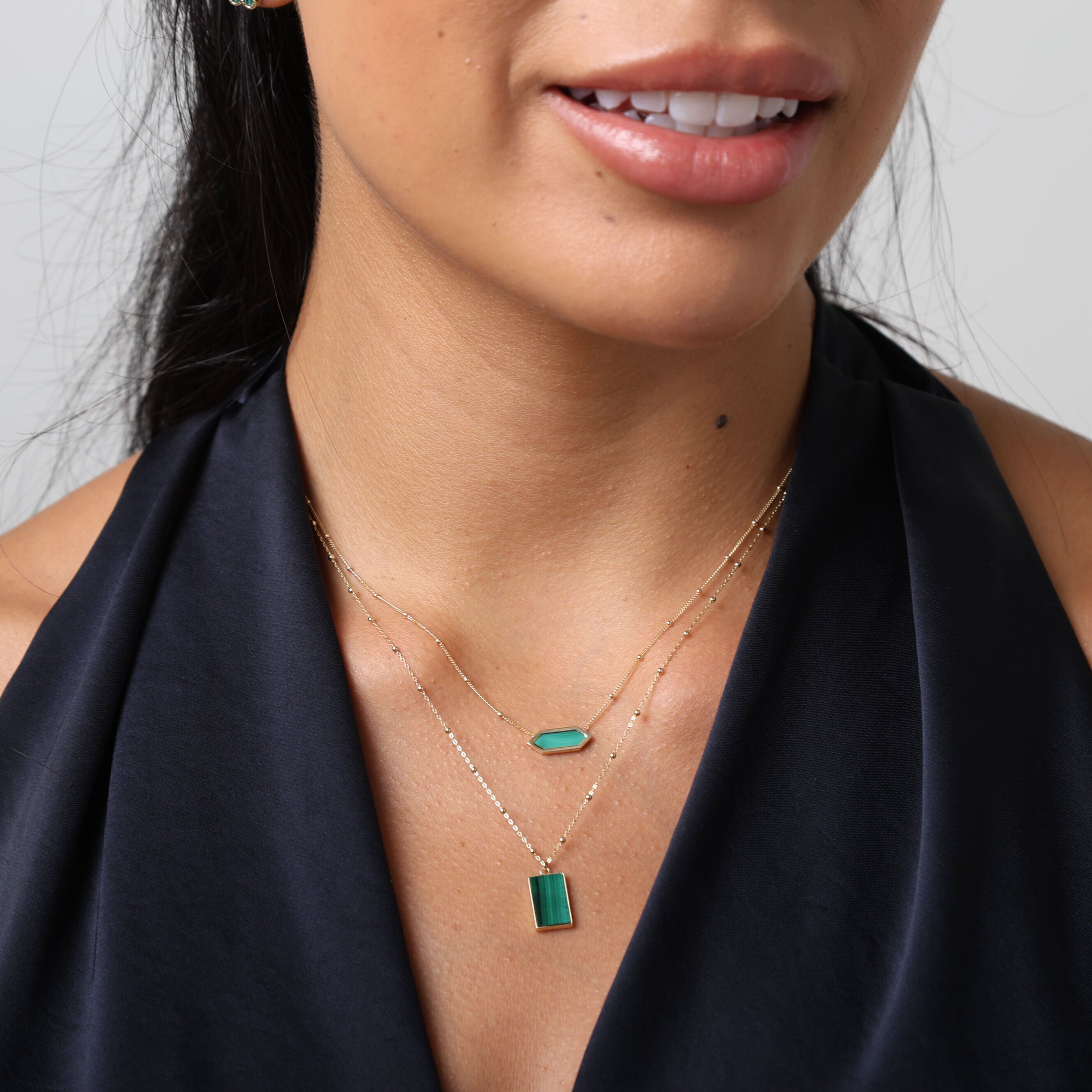 14K Gold Malachite Hexagon Pendant Necklace