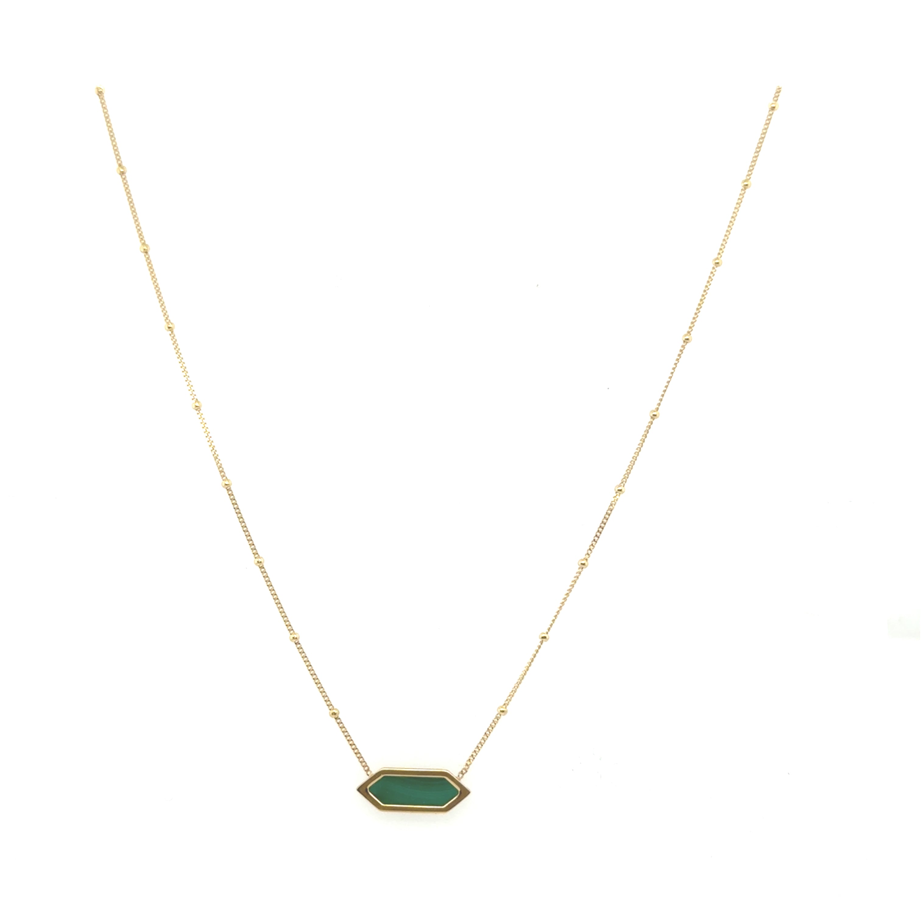 14K Gold Malachite Hexagon Pendant Necklace