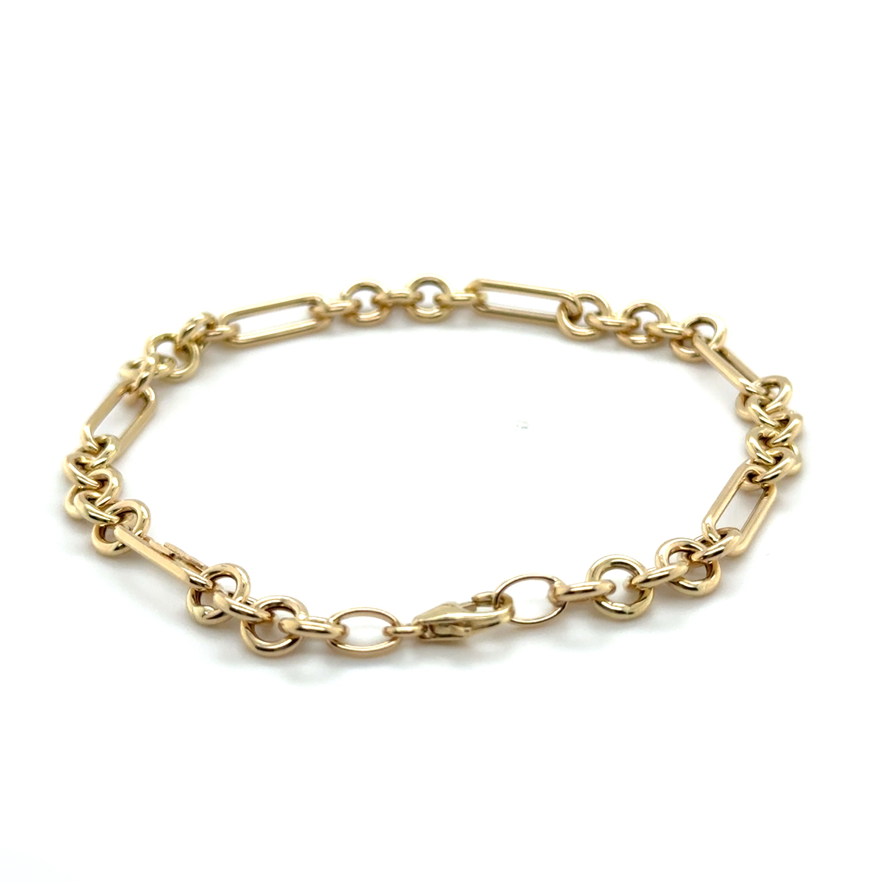 14k Gold Alternating Small Round and Elongated Oval Link Bracelet 7.25"