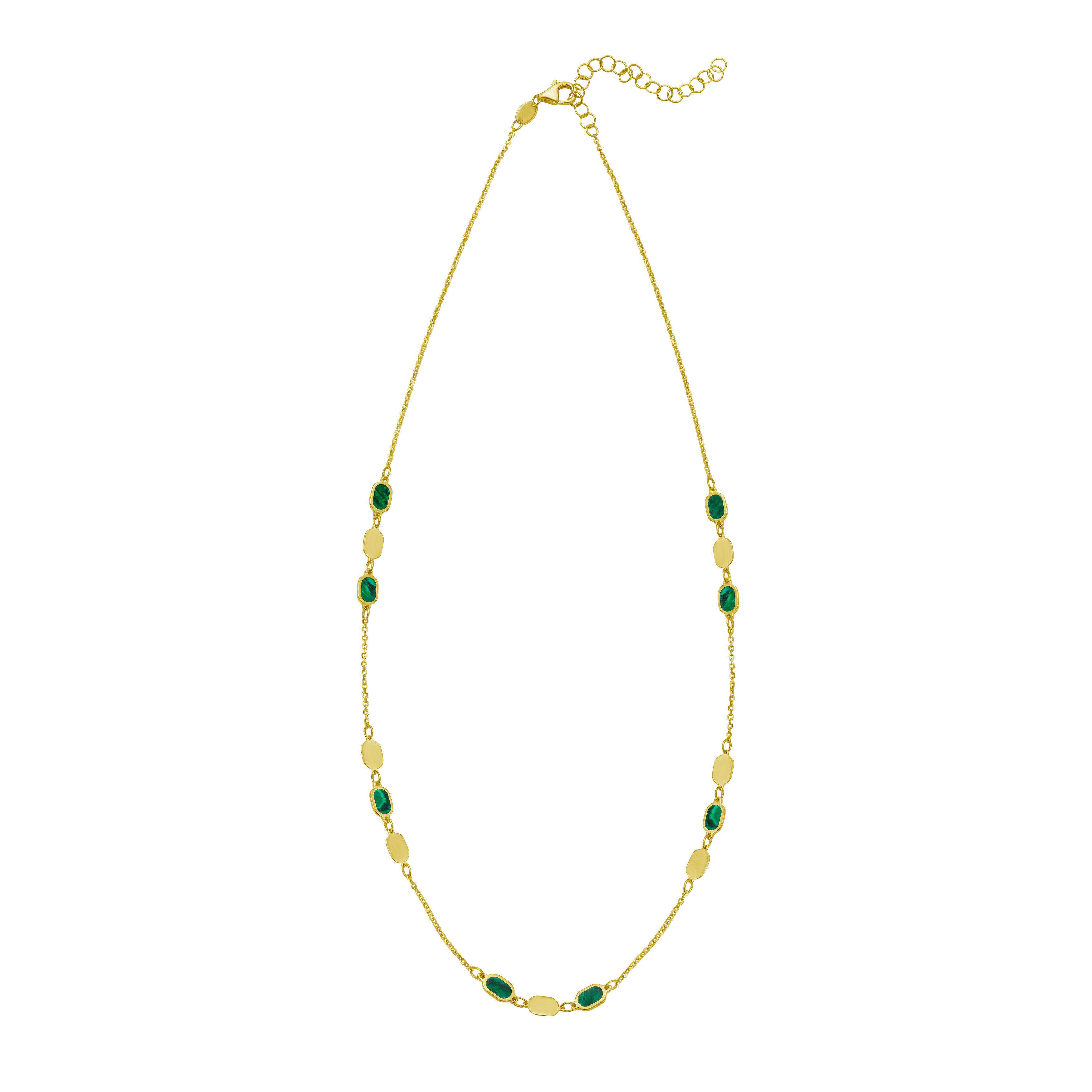 14K Gold & Malachite Hexagon Link Necklace - 18"