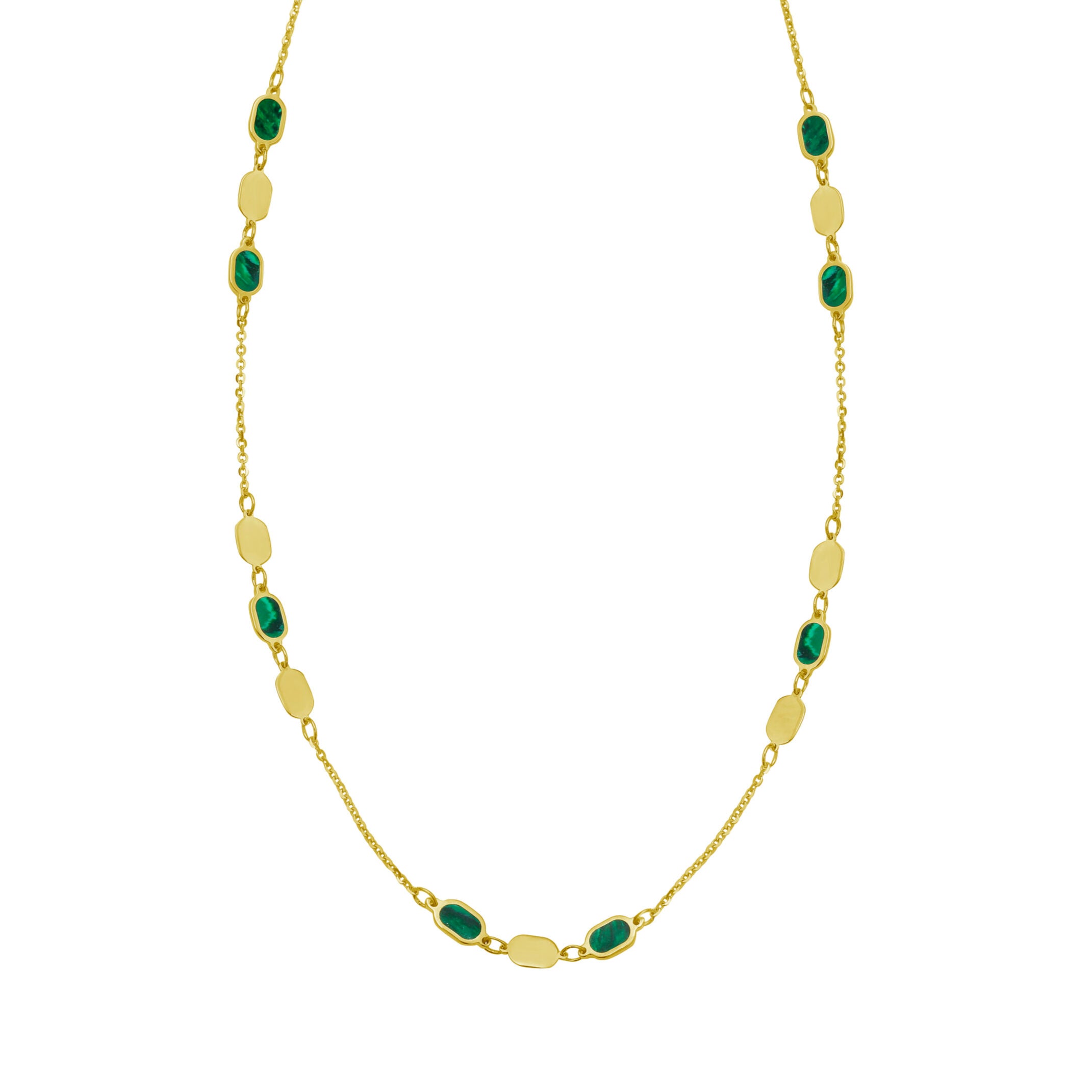 14K Gold Malachite Hexagon Link Necklace - 18"