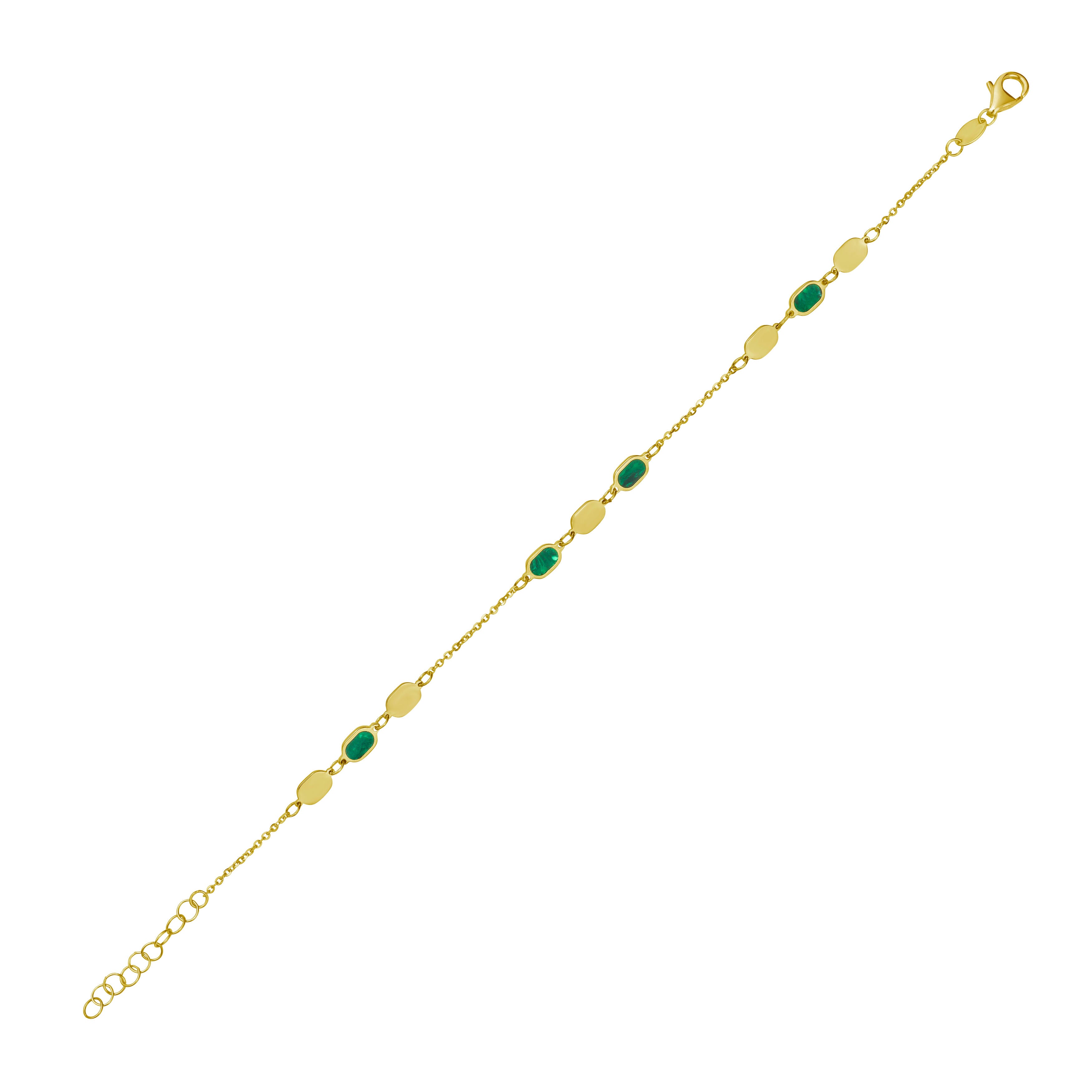 14K Gold & Malachite Hexagon Link Bracelet - 7.5"