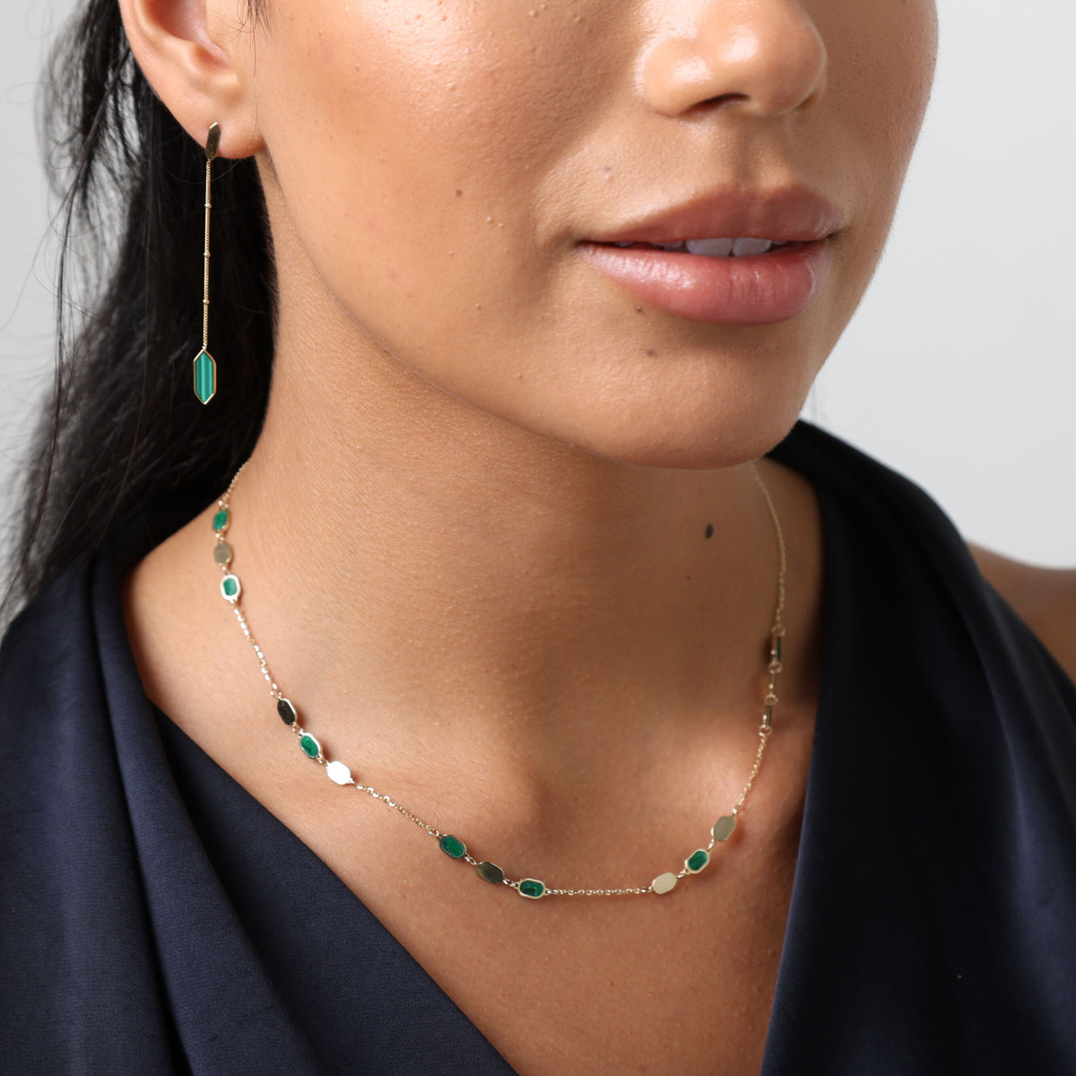 14K Gold Malachite Hexagon Link Bracelet - 7.5"