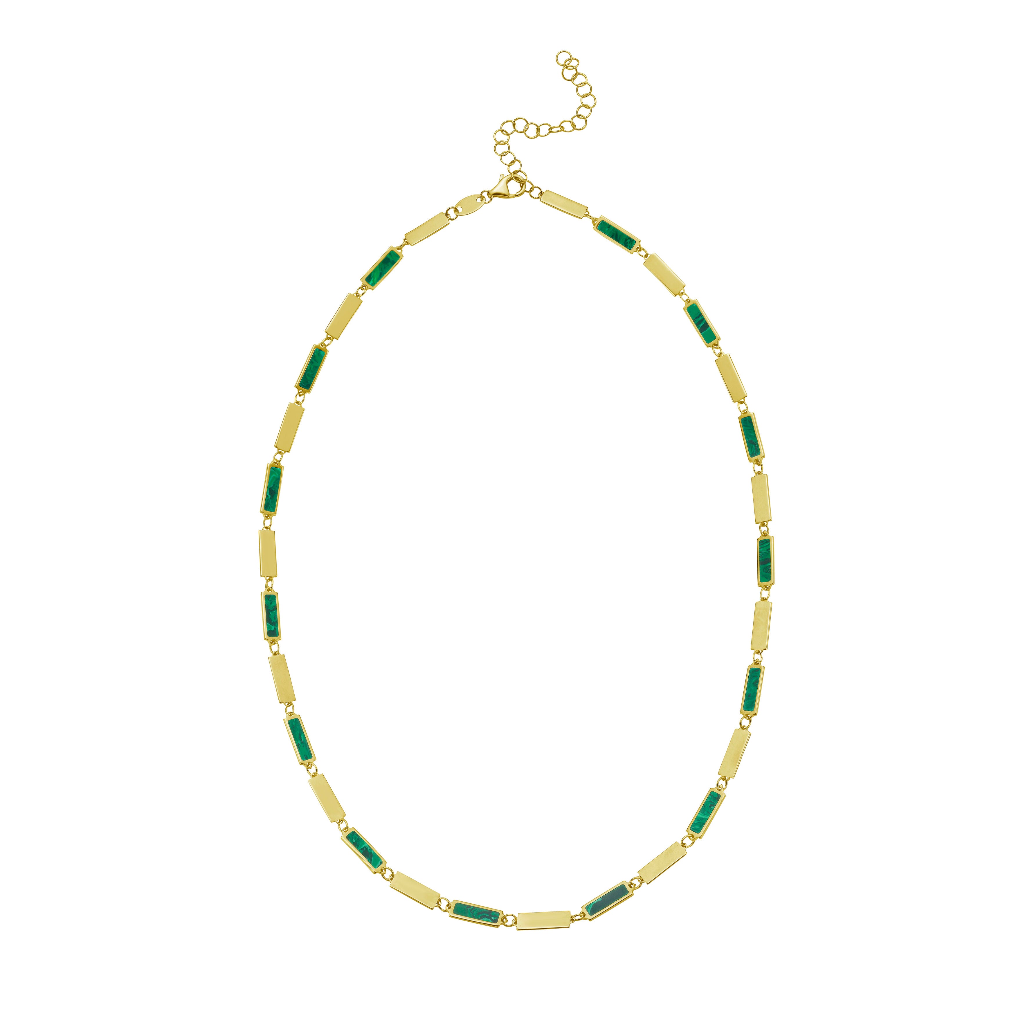 14K Gold & Malachite Rectangle Link Necklace 18"