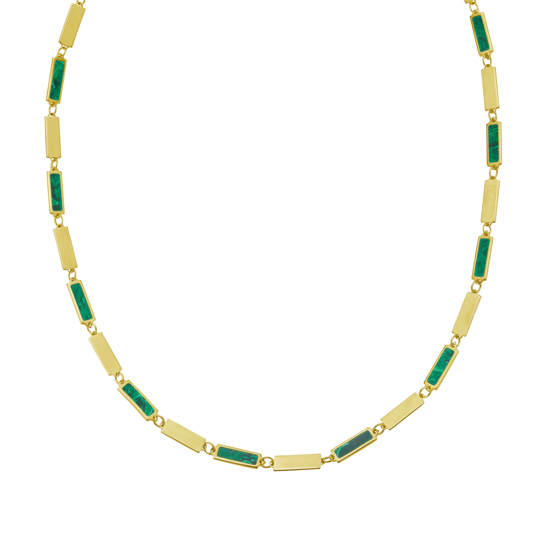 14K Gold & Malachite Rectangle Link Necklace 18"