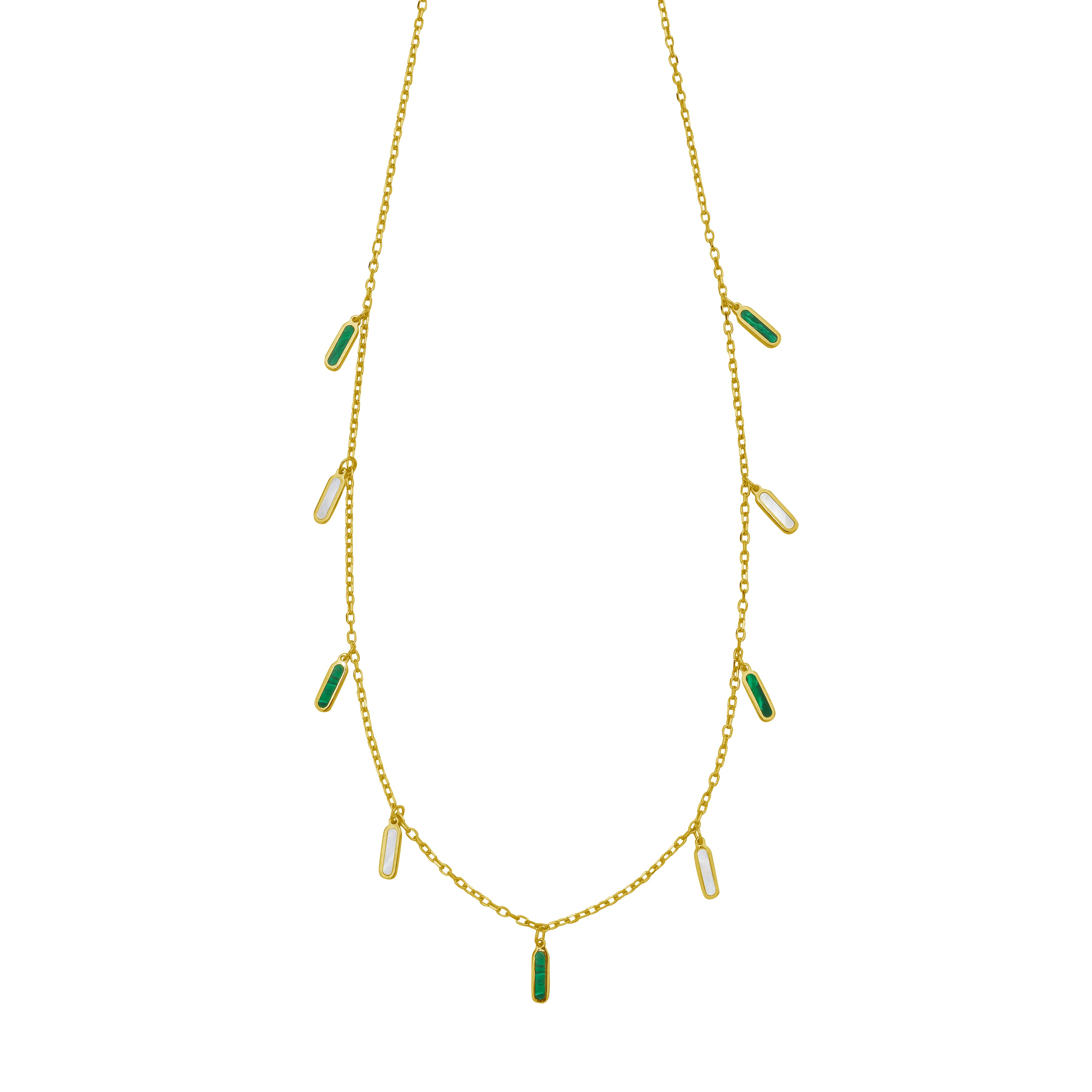 14K Gold Malachite & Mother Of Pearl Dangle Necklace