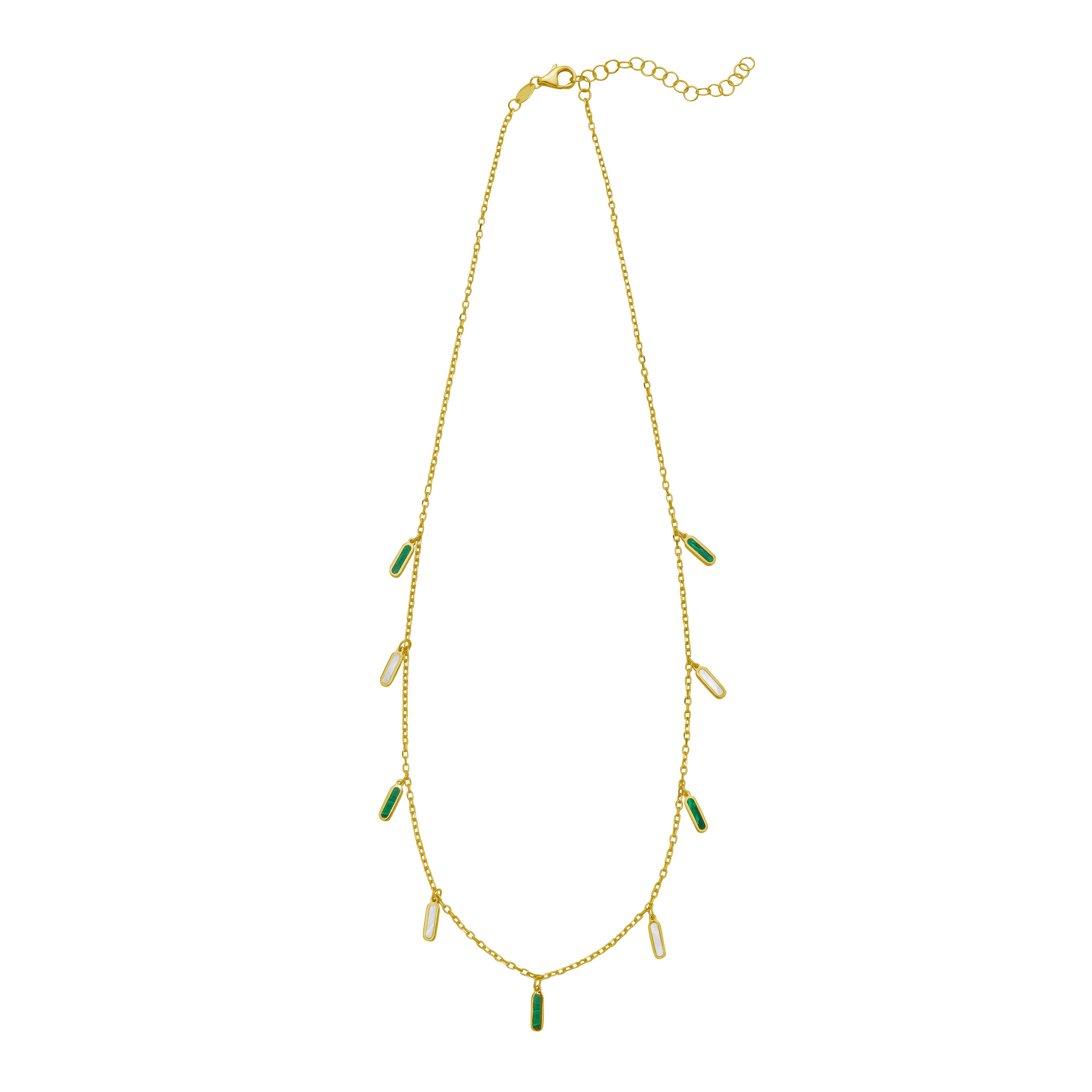 14K Gold Malachite & Mother Of Pearl Dangle Necklace