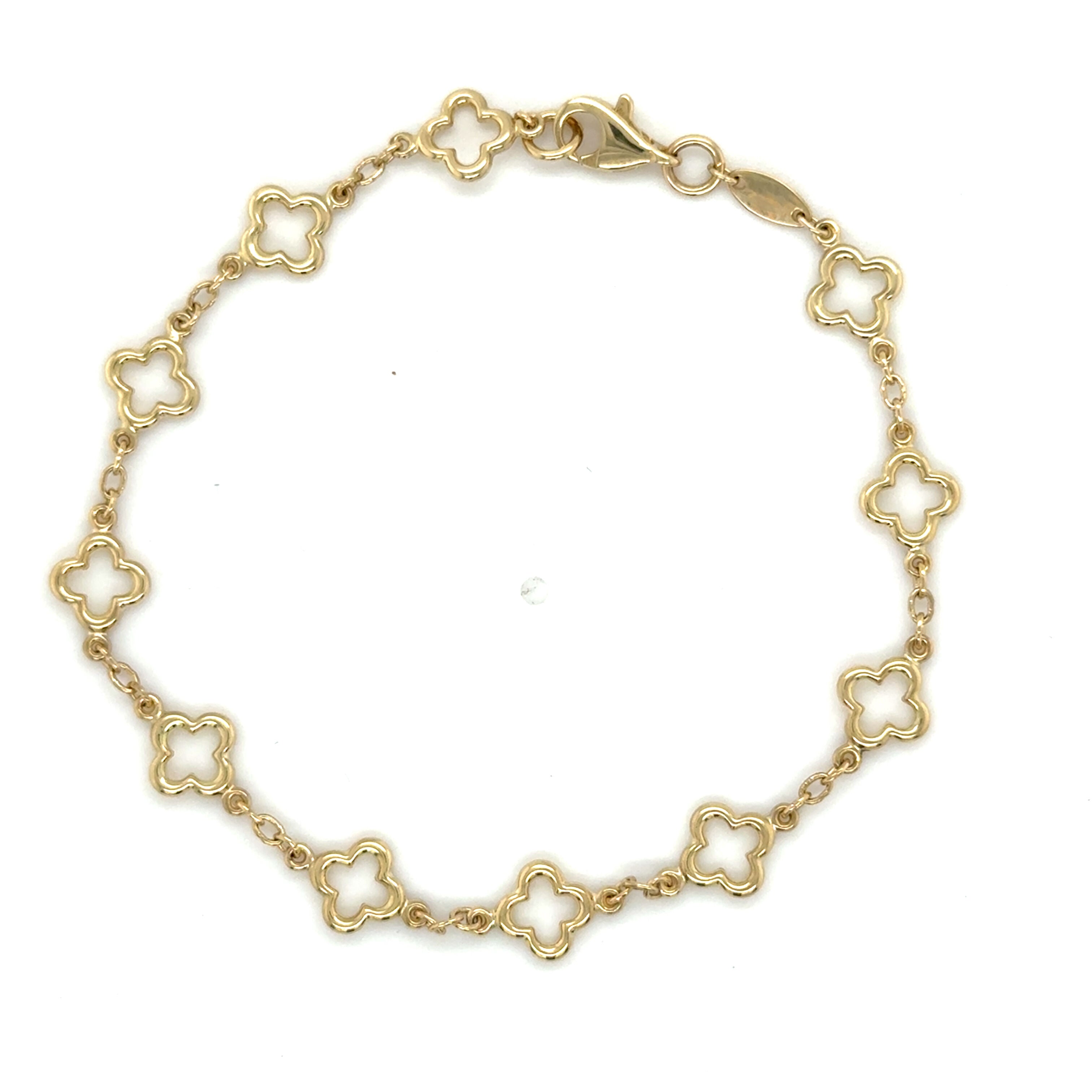 14K Gold Clover Link Chain Bracelet: 7 Inch