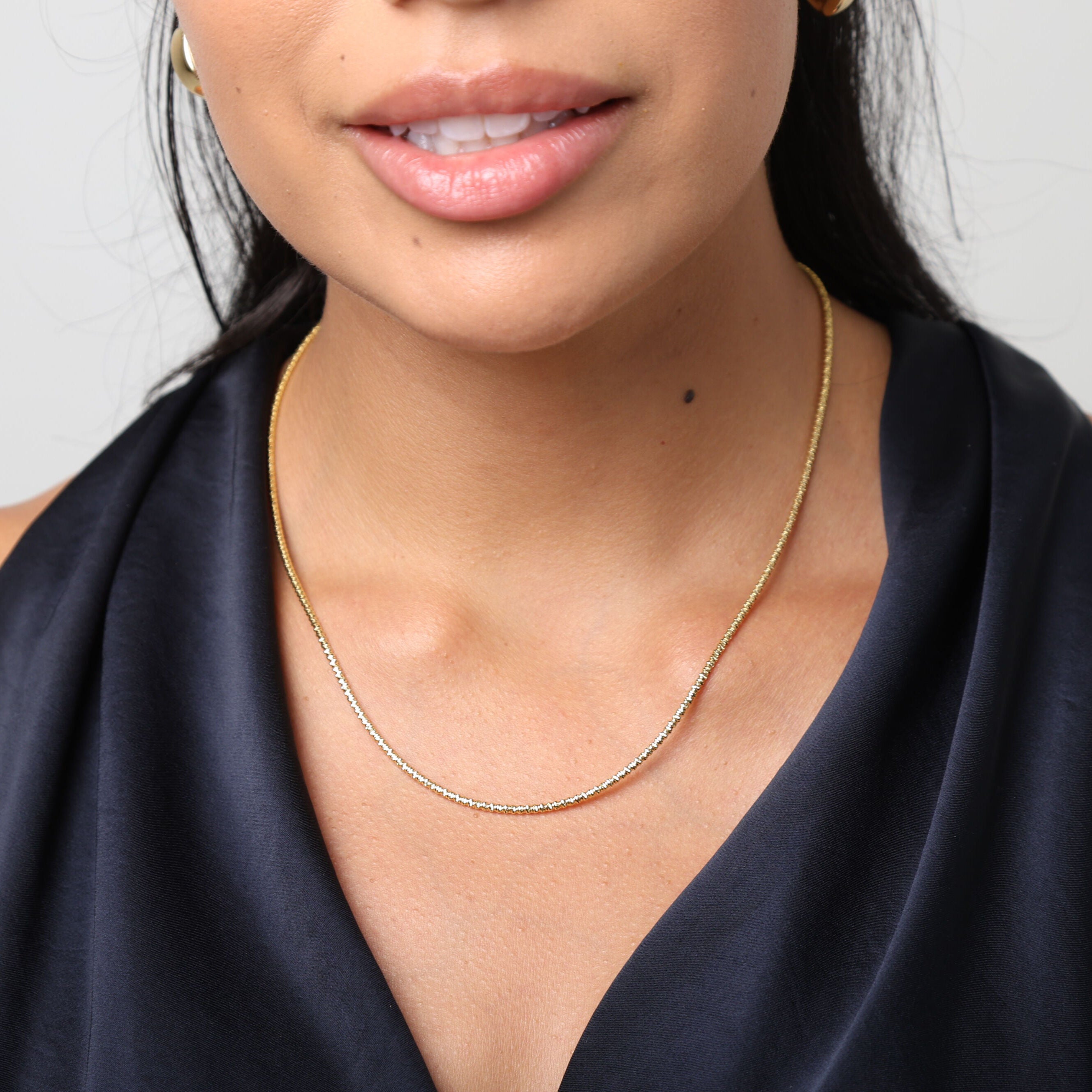 14K Gold Sparkle Diamond Cut Beaded Necklace: 18" / 2mm, Made In Italy