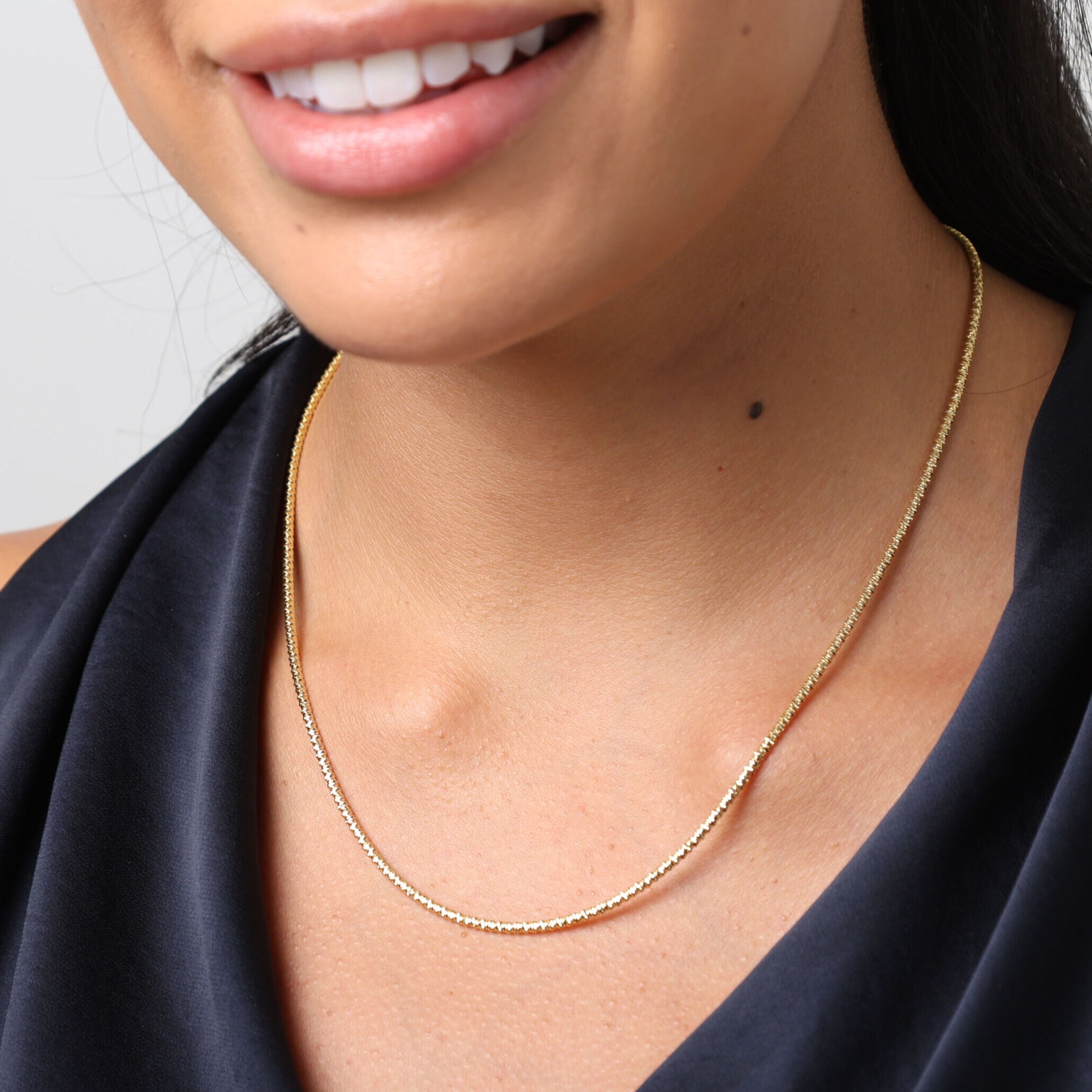 14K Gold Sparkle Diamond Cut Beaded Necklace: 18" / 2mm, Made In Italy